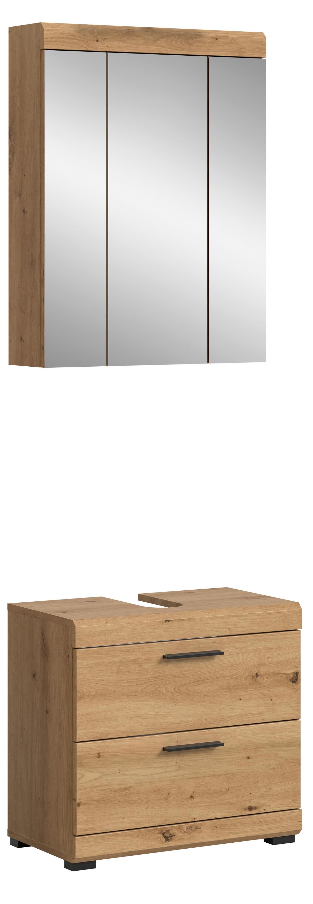 Badezimmer Scout Eiche Artisan 2-teilig - Schwarz/Eiche Artisan, Trend, Glas/Holzwerkstoff (60cm) - MID.YOU