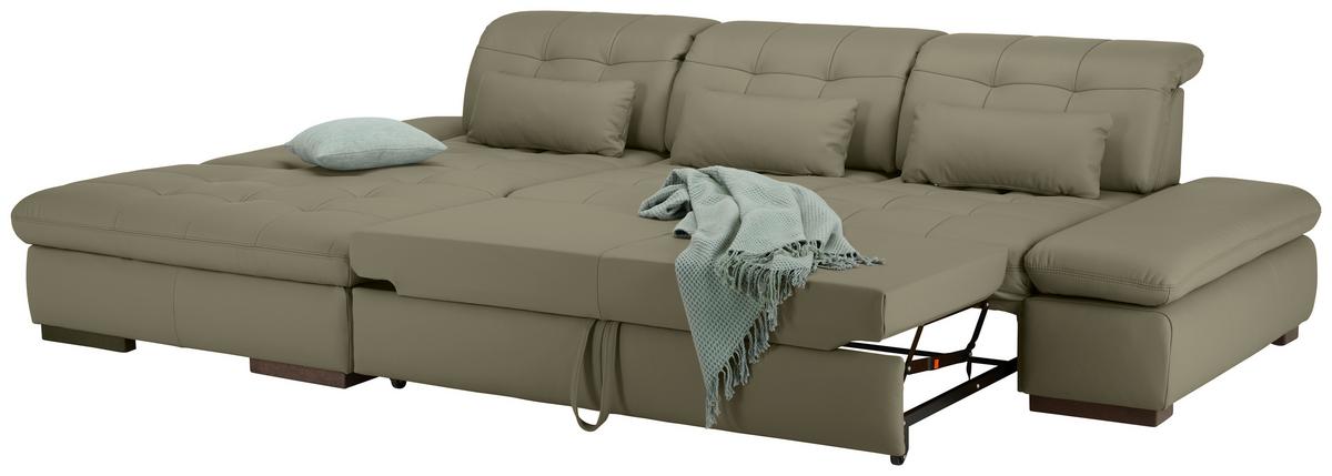 Wohnlandschaft Sanfino Leder Grau - Chromfarben/Grau, KONVENTIONELL, Leder/Metall (199/79-96/305cm) - Premium Living