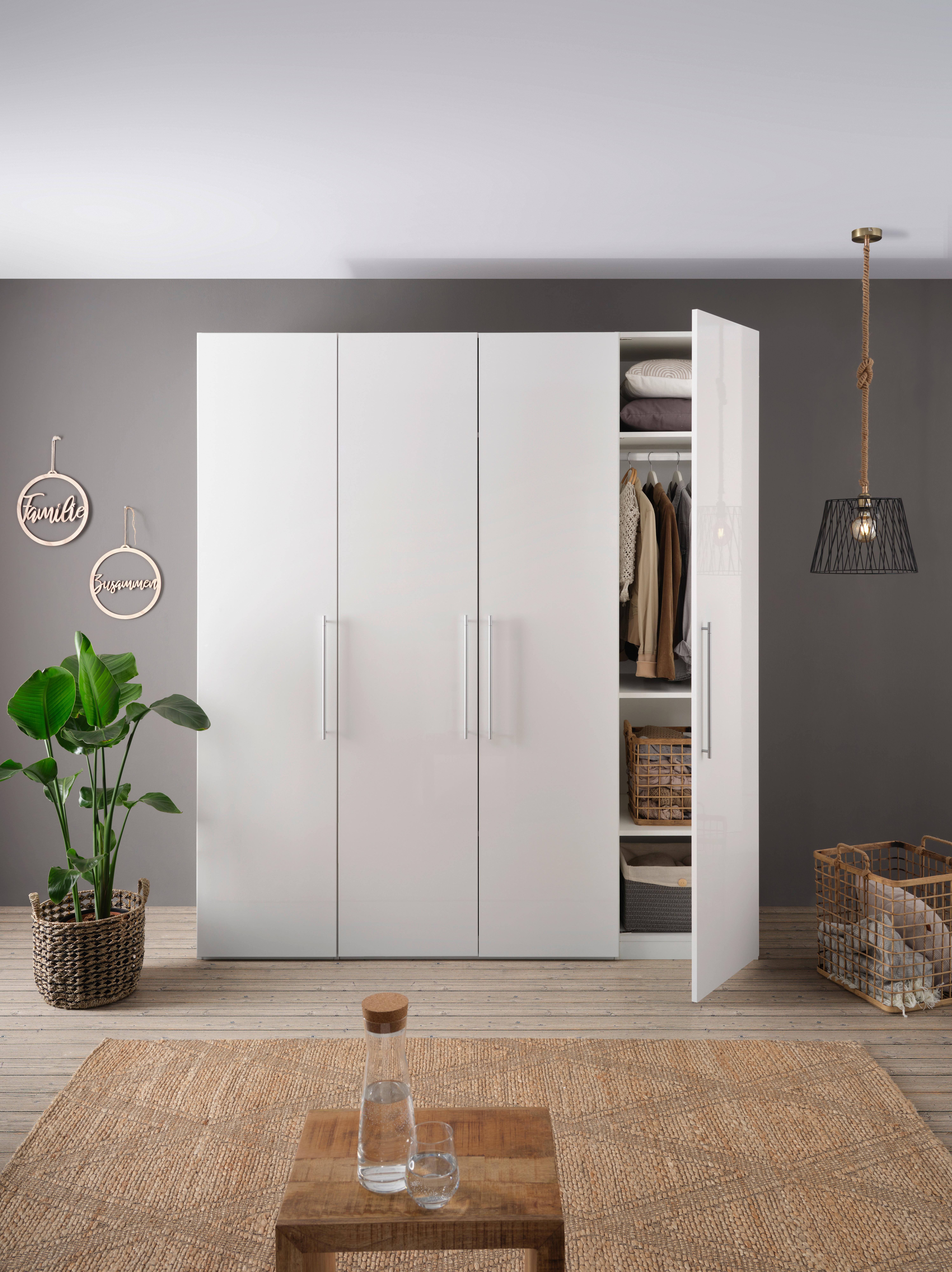 GARDEROB MED GÅNGJÄRNSDÖRRAR GLOSSY -TOP- - vit/kromfärg, Modern, metall/trämaterial (196/219/60cm) - Mömax