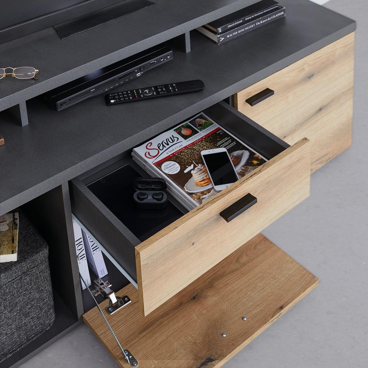 TV-Element Cadix Anthrazit/Eichefarben - Eichefarben/Anthrazit, KONVENTIONELL, Holzwerkstoff/Kunststoff (150/66/47cm) - Mömax