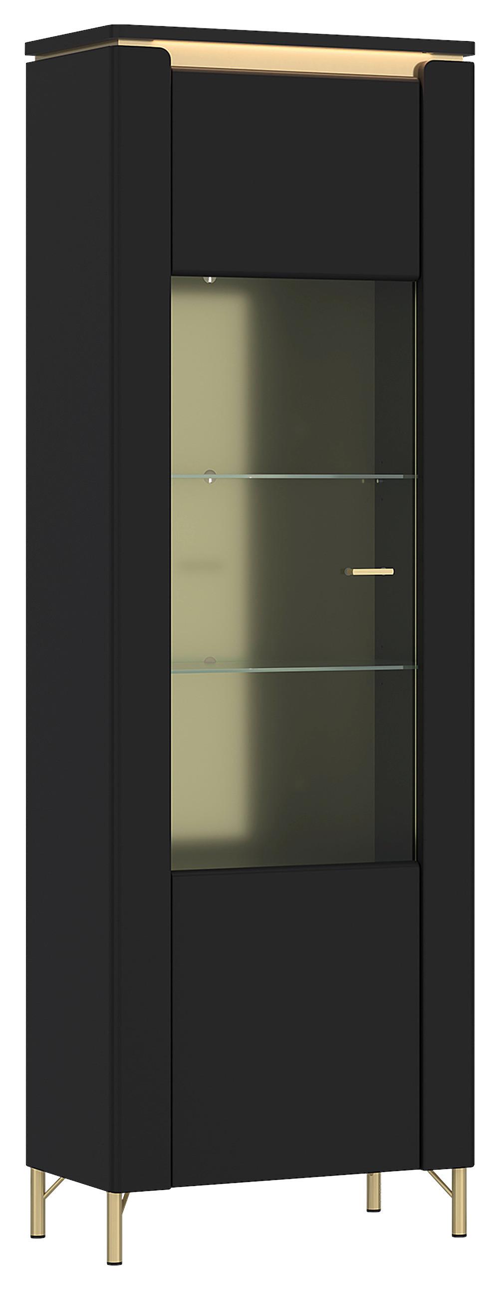 Vitrina Norica - zlatne boje/crna, Trend, staklo/drvni materijal (65,5/201,2/40cm) - Modern Living