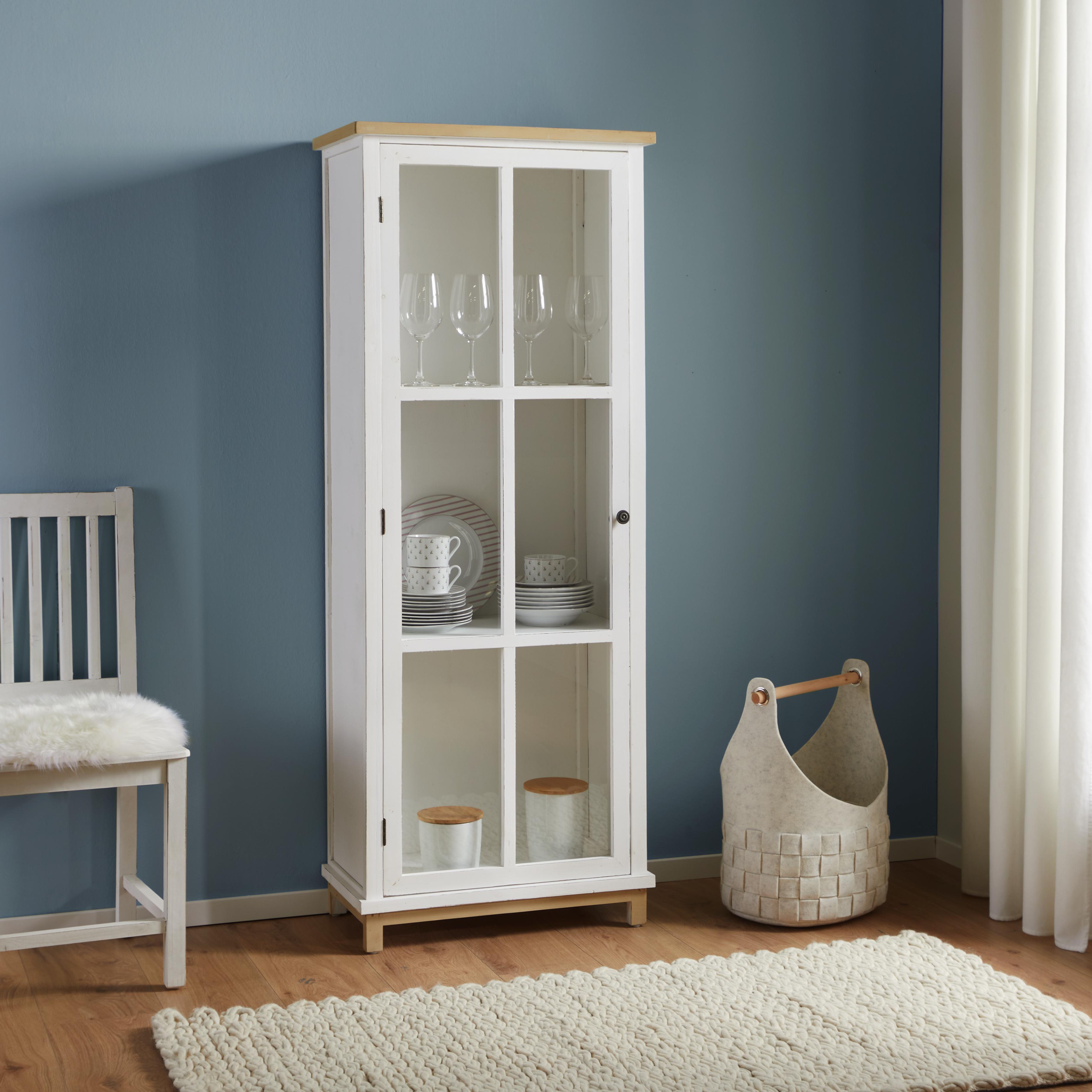 Vitrine aus Tanne in Weiß/Eichefarben 'Nicolo' - Eichefarben/Weiß, MODERN, Glas/Holz (63/162/34cm) - Bessagi Home