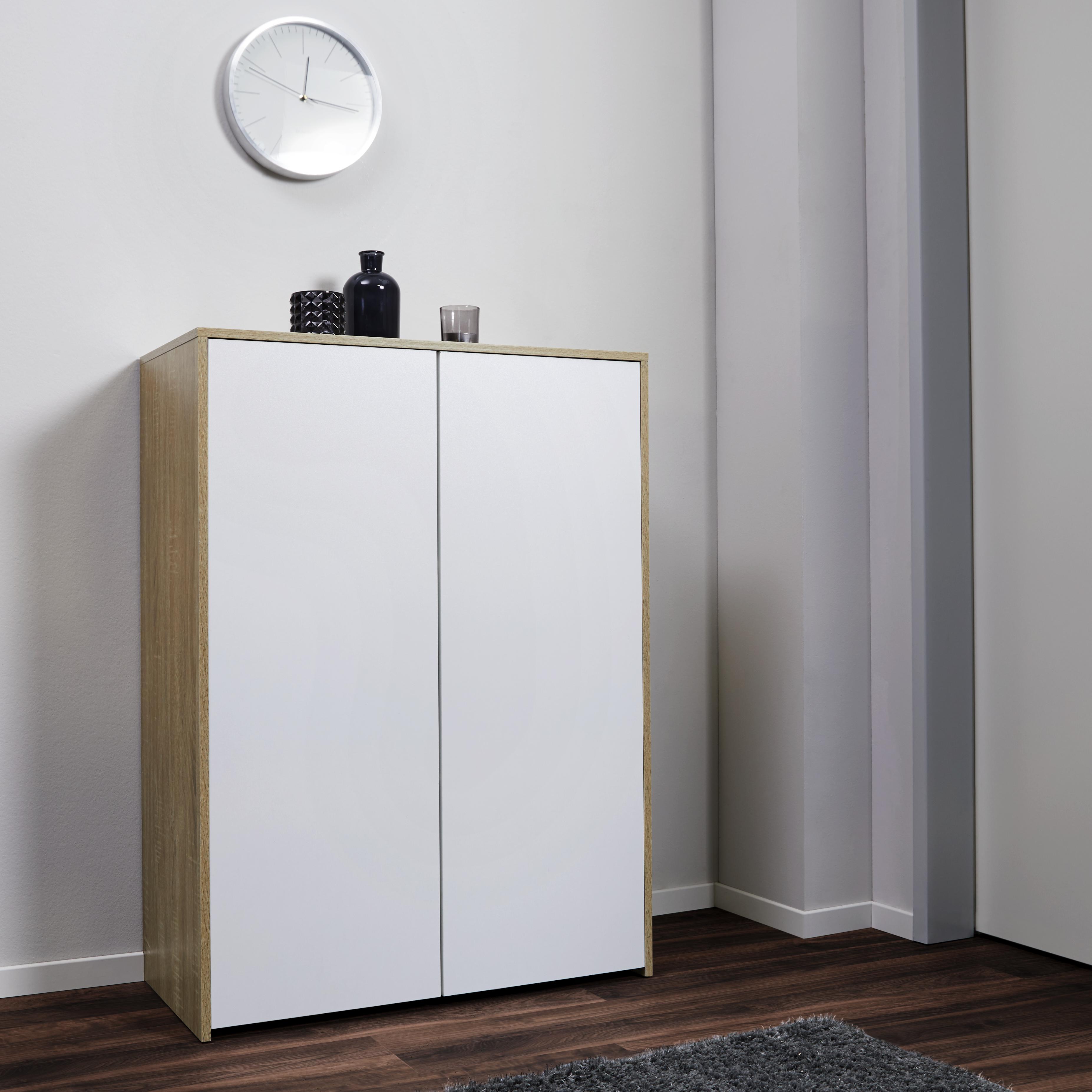 Schuhschrank Weiß/Eichefarben 'Basic 2' - Eichefarben/Weiß, MODERN, Holz (80/109/40cm) - Bessagi Home