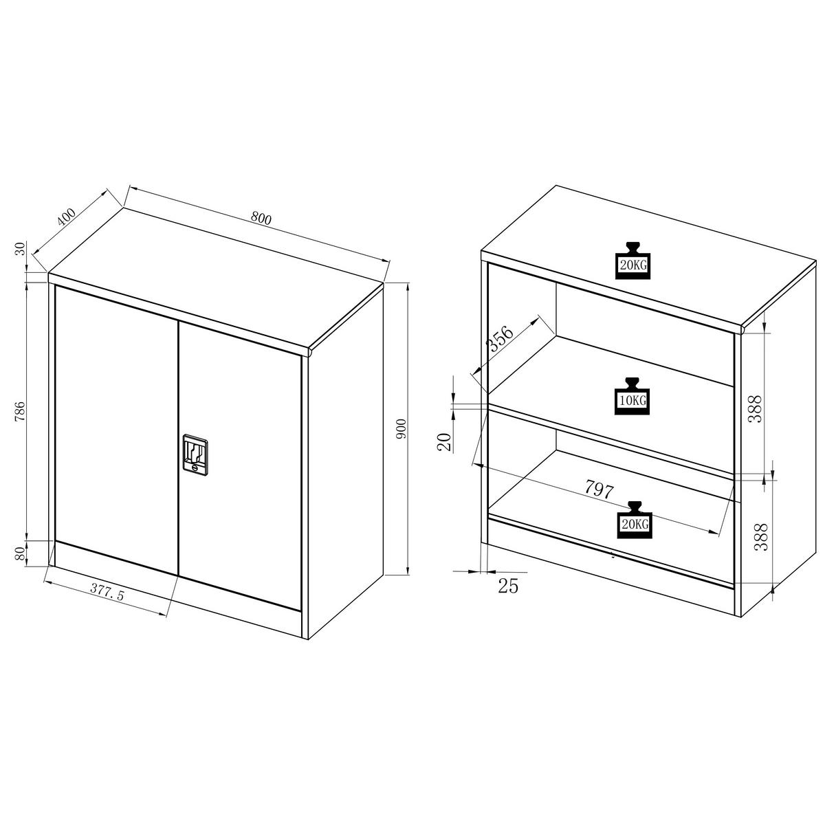 Aktenschrank Malivo - Weiss/Anthrazit, Konventionell, Metall (80/90/40cm) - MID.YOU