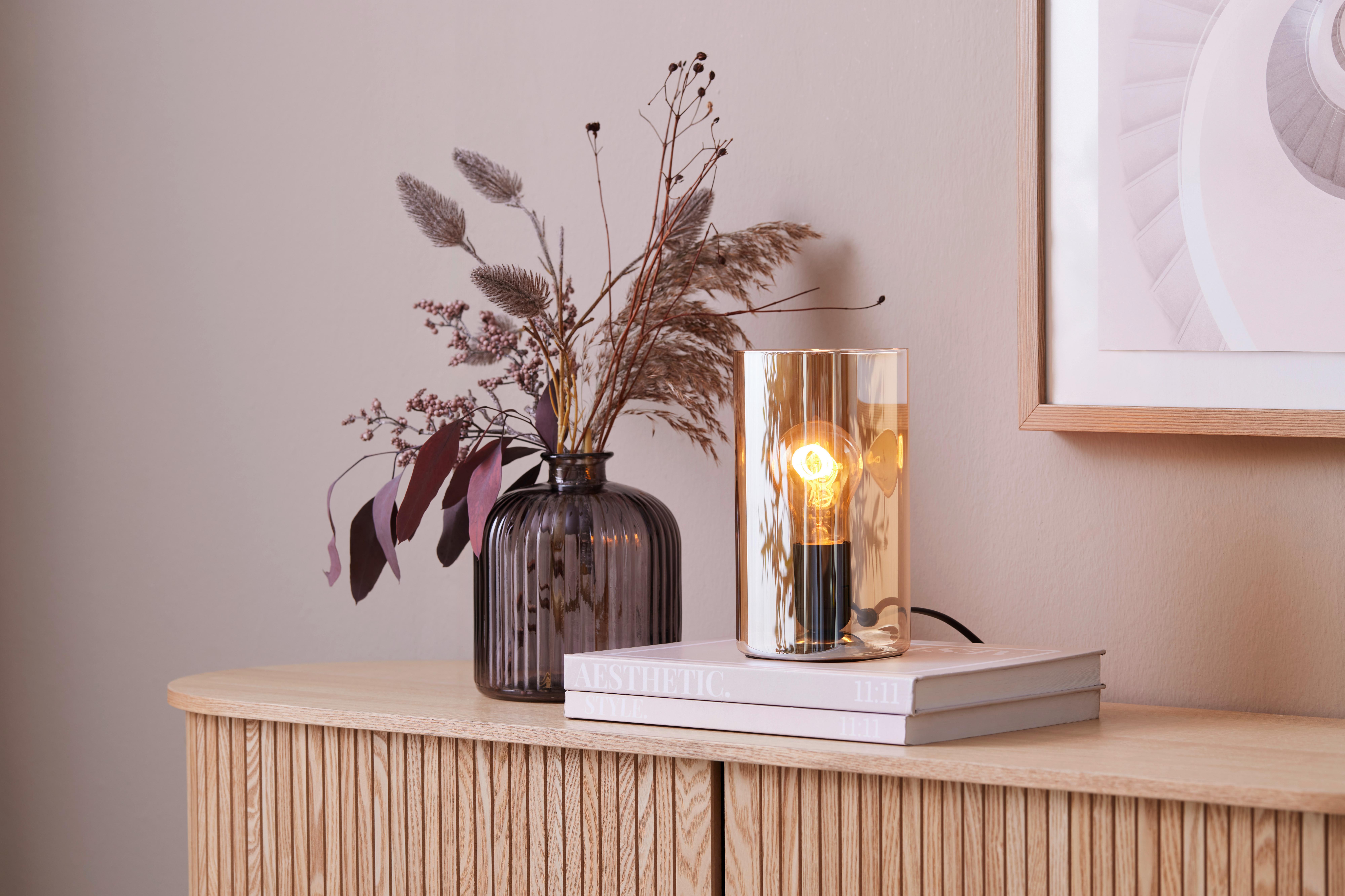 BORDSLAMPA AMBER - bärnstensfärgad/svart, Modern, glas/plast (10/10/20cm) - Mömax