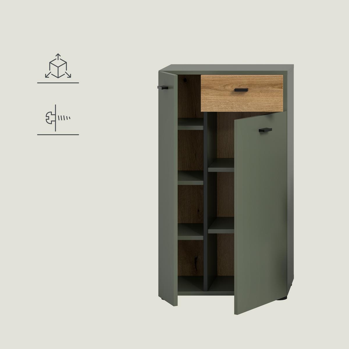 Midischrank Aqua Grün/Eichefarben - Eichefarben/Schwarz, Trend, Holzwerkstoff/Kunststoff (51/91/30cm) - MID.YOU