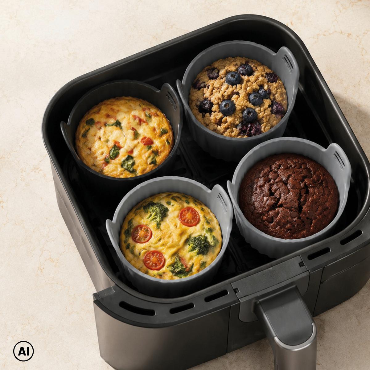 SILIKONFORM FÜR FRITTEUSE MUFFIN - AIR FRYER - Schwarz/Grau, KONVENTIONELL, Kunststoff (6,5/6,5cm) - GOURMETMAXX