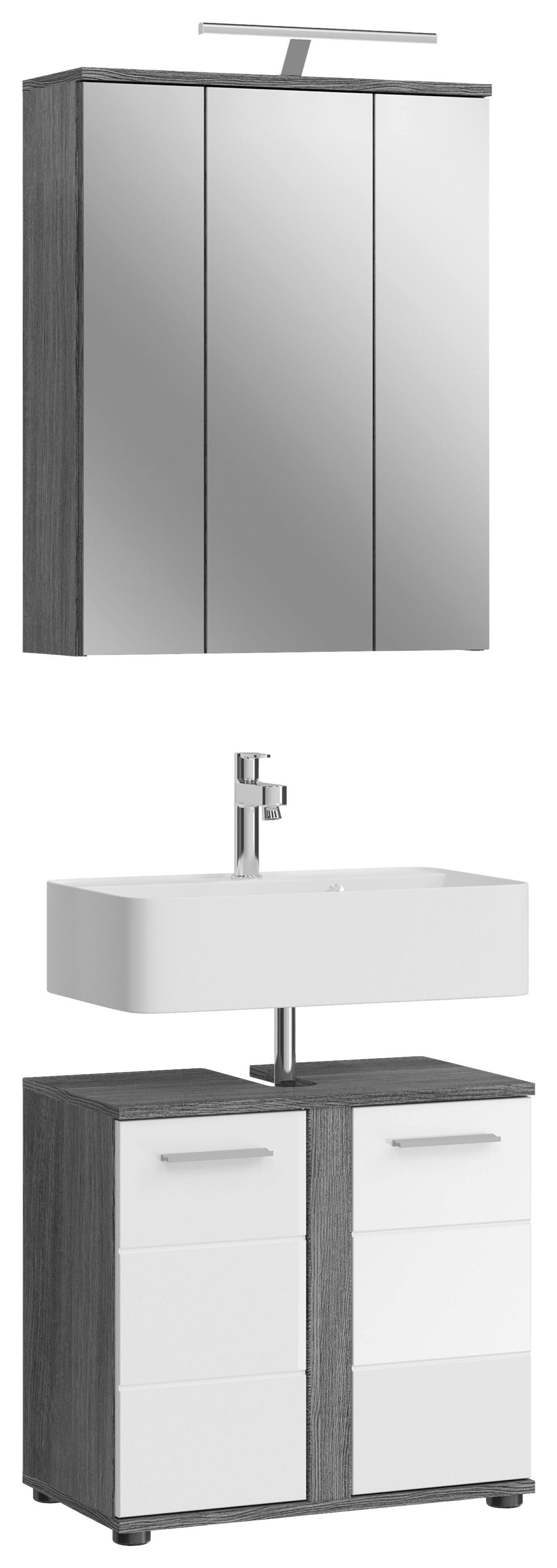 Badezimmer-Set BLAKE 2-teilig, Weiß Hochglanz - Weiß Hochglanz/Silberfarben, MODERN, Glas/Holzwerkstoff (60cm) - MID.YOU