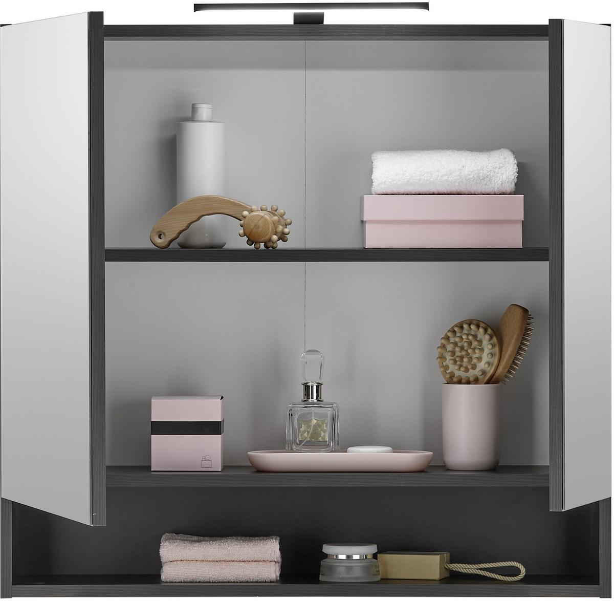 SZAFKA Z LUSTREM NEW YORK - czarny, Konventionell, materiał drewnopochodny/szkło (80/75/22cm) - Xora