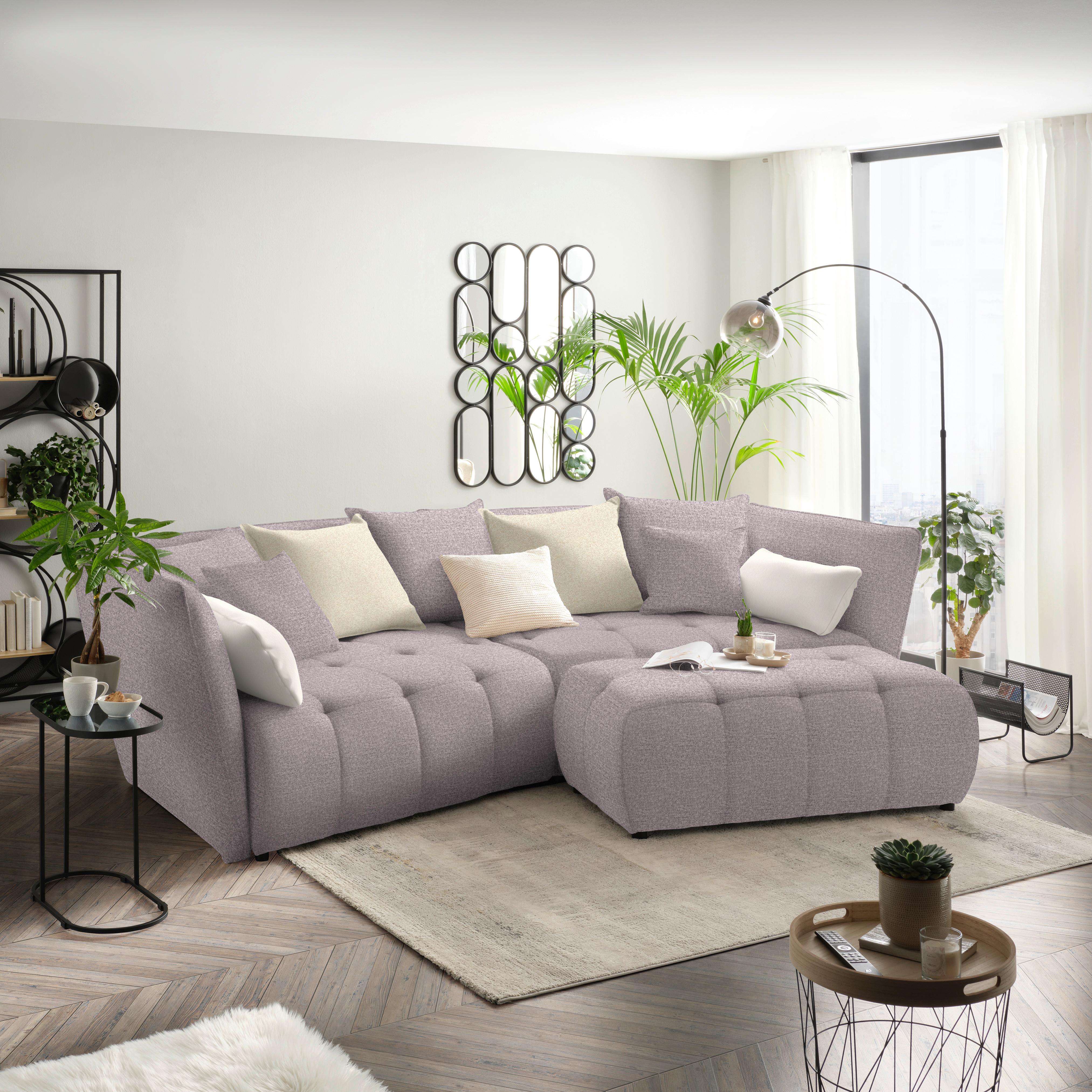 Canapea Boxspring SOFI - liliachiu/crem, Modern, textil (294/93/152cm) - Premium Living