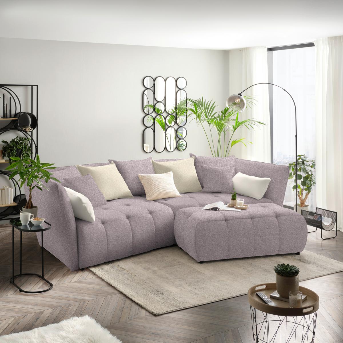 Canapea Boxspring SOFI - liliachiu/crem, Modern, textil (294/93/152cm) - Premium Living
