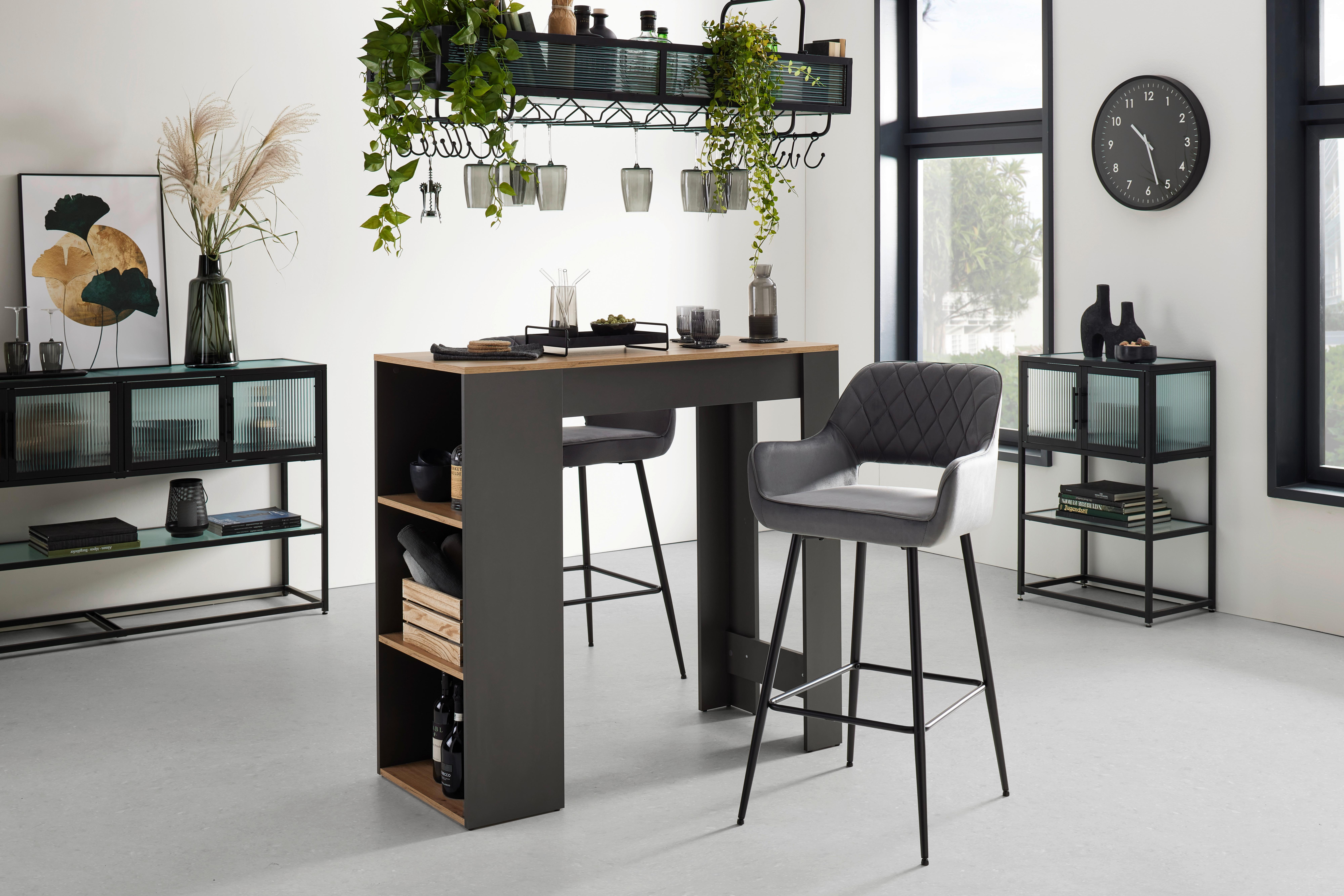 Barhocker aus Samt in Grau - Schwarz/Grau, MODERN, Textil/Metall (54/105/60cm) - Based