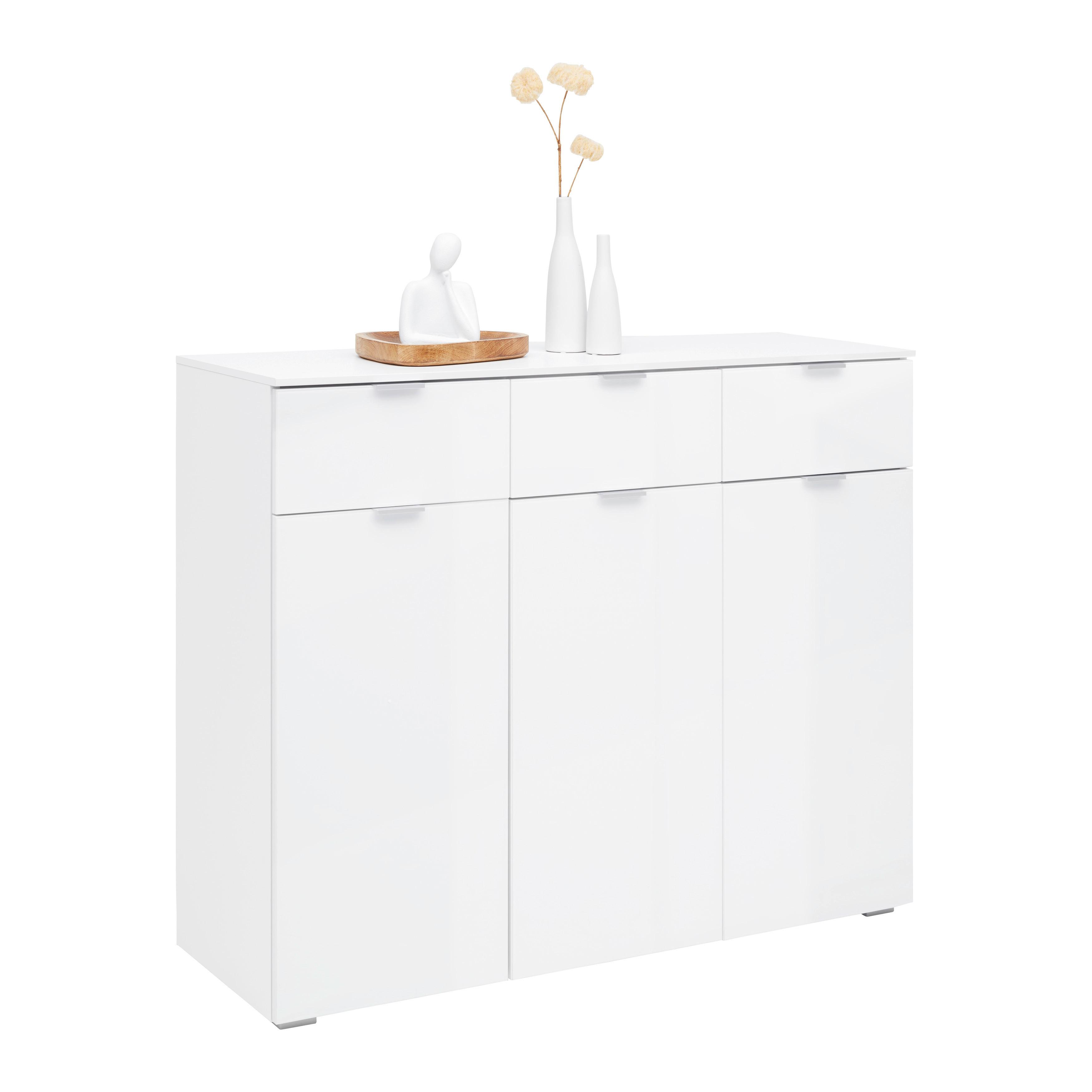 Komoda Fifty - bijela/boje kroma, Konvencionalno, staklo/drvni materijal (120/100/42cm) - Premium Living