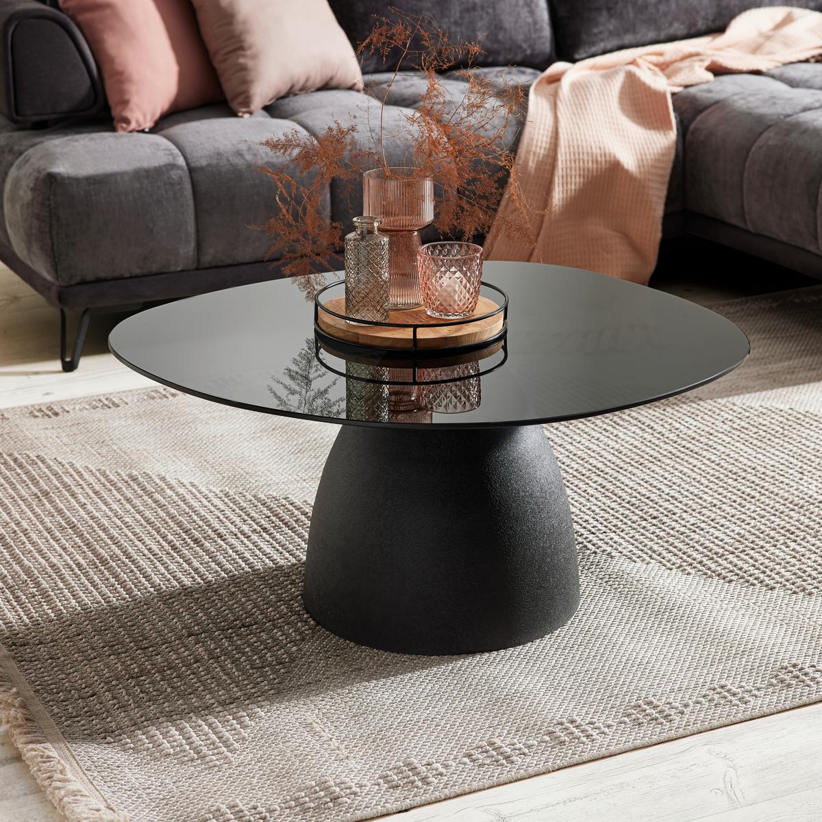 Măsuță de cafea MURPHY - negru, Modern, sticlă/metal (86/76/40cm) - Premium Living
