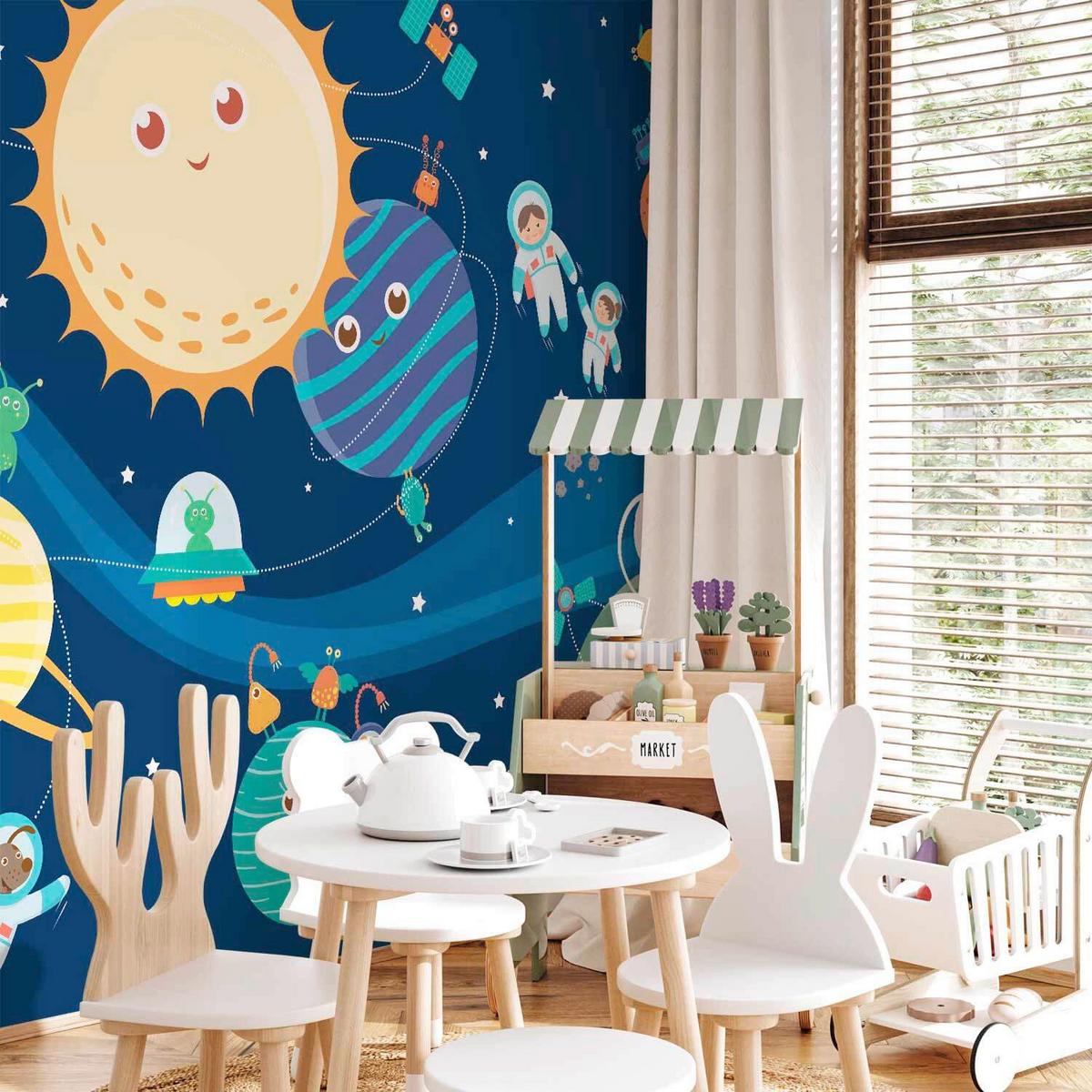 Fototapeta Happy Planets, 100x70cm - modra/rumena, Trendi, tekstil (100/70cm) - artgeist