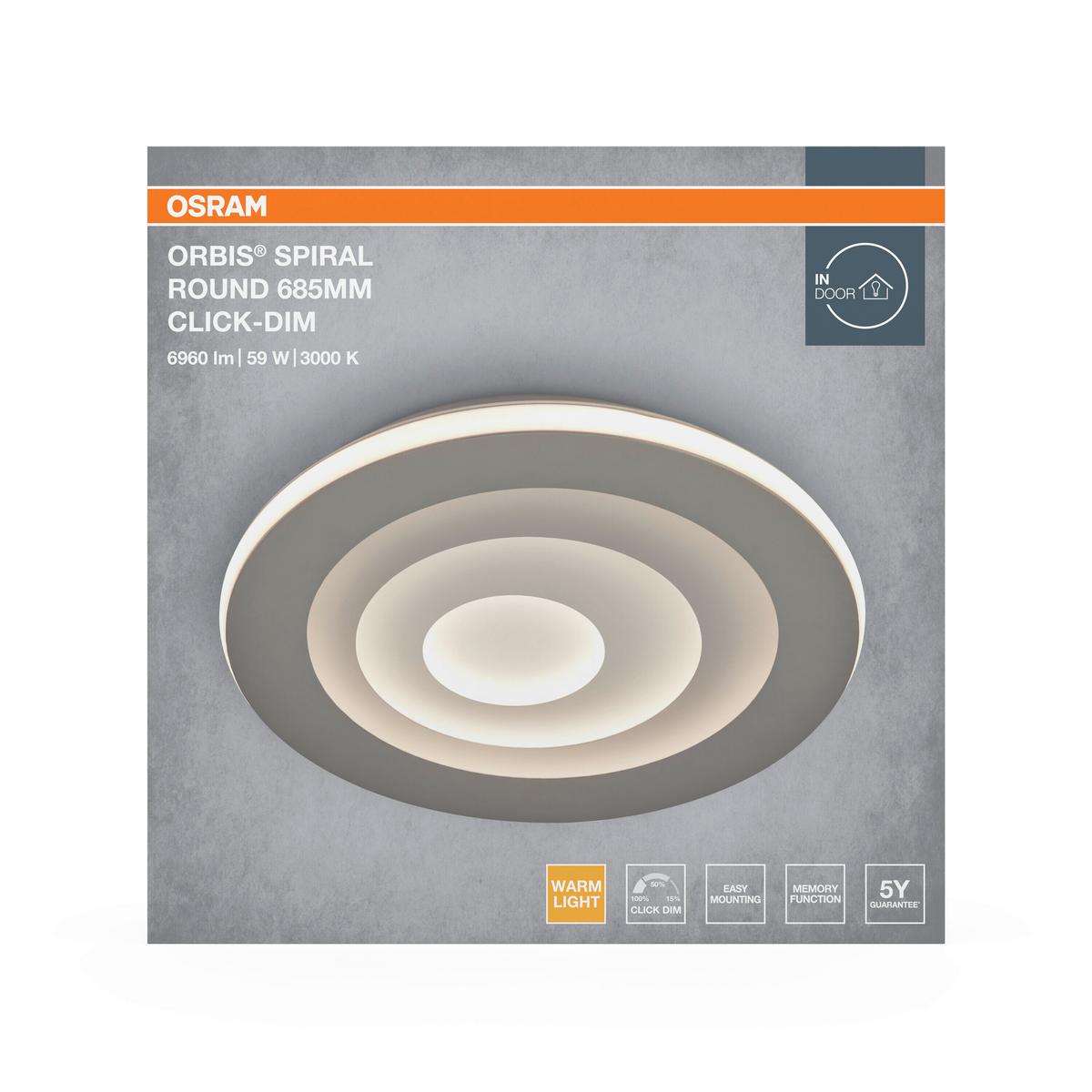 LAMPA SUFITOWA LED ORB SPRLRD 685 59W830 CLDIM GR - szary, Design, tworzywo sztuczne/metal (68,5/5,6cm) - Osram