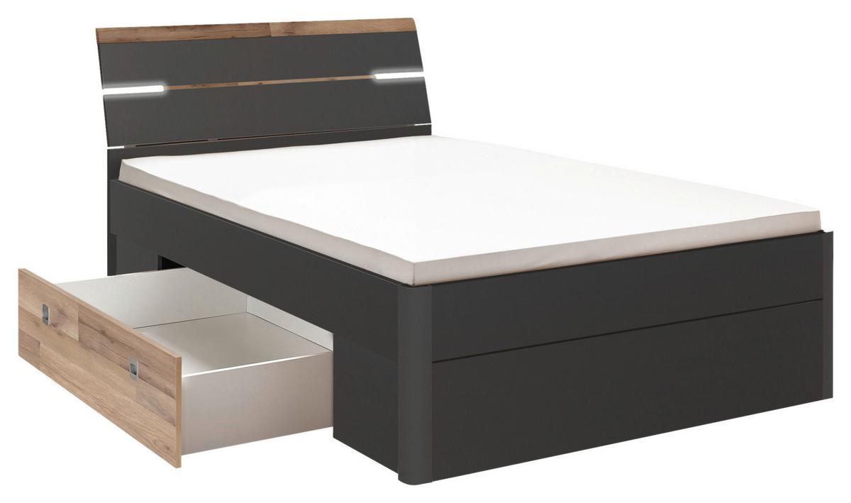 Postelja Mars, S Predali, 140x200 - črna/barve hrasta, Konvencionalno, umetna masa/leseni material (140/200cm) - MID.YOU