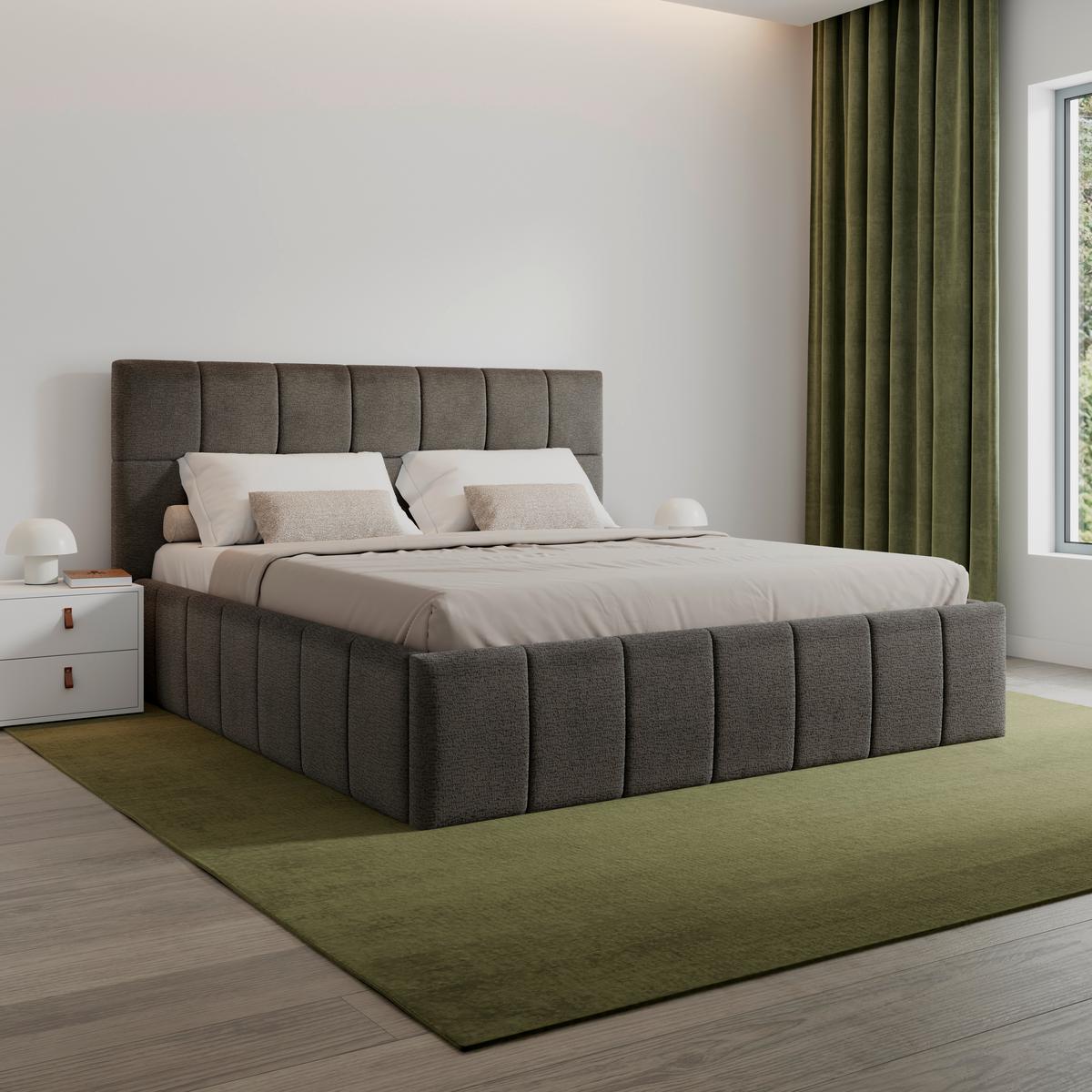 Kárpitozott Ágy Kaia - natúr színű/szürke, Modern, textil/fa (180/200cm) - Bessagi Home