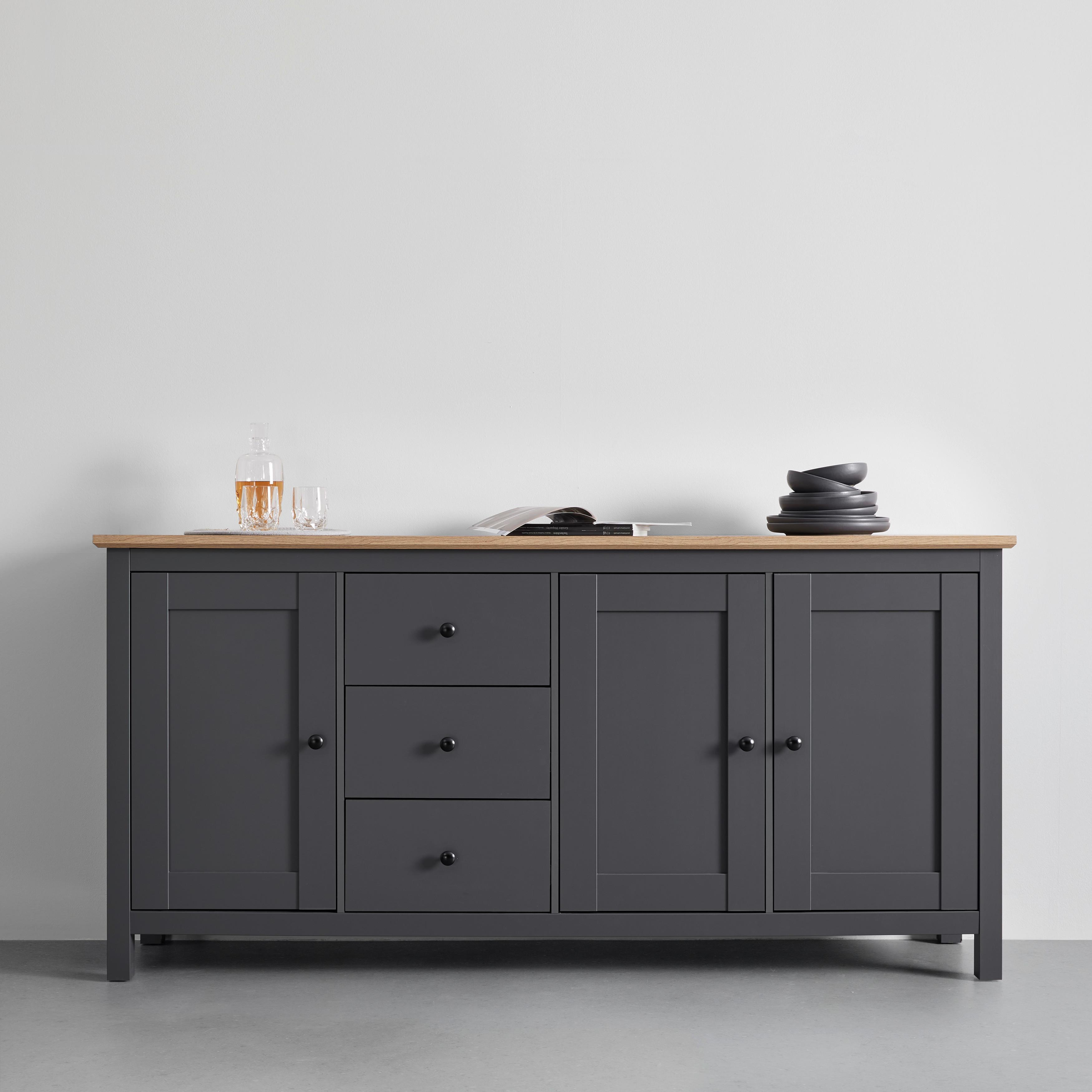 Sideboard Claudio Dunkelgrau/Eiche Artisan - Dunkelgrau/Schwarz, MODERN, Holz/Kunststoff (199/96/44cm) - Bessagi Home