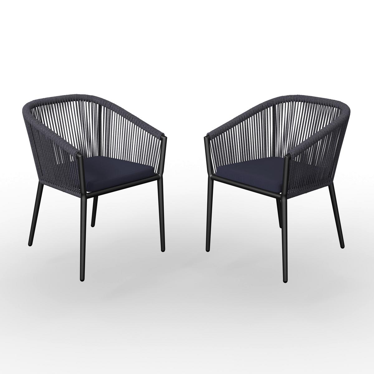 Gartensessel-Set 2-er Benicia Blau aus Metall/Textil - Blau/Schwarz, MODERN, Textil/Metall (55/76/63cm) - Bessagi Garden