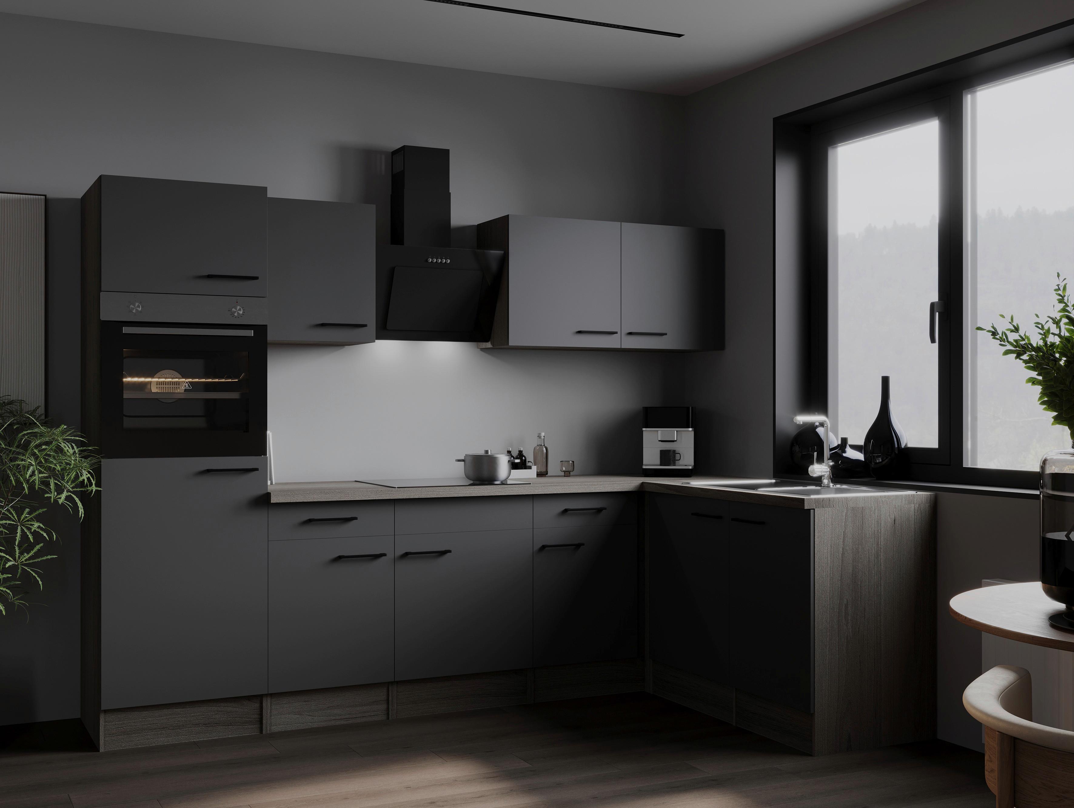 Kotna Kuhinja Z Aparati Oliver, 280x172cm - črna/siva, Design, kovina/leseni material (280/172cm) - Respekta