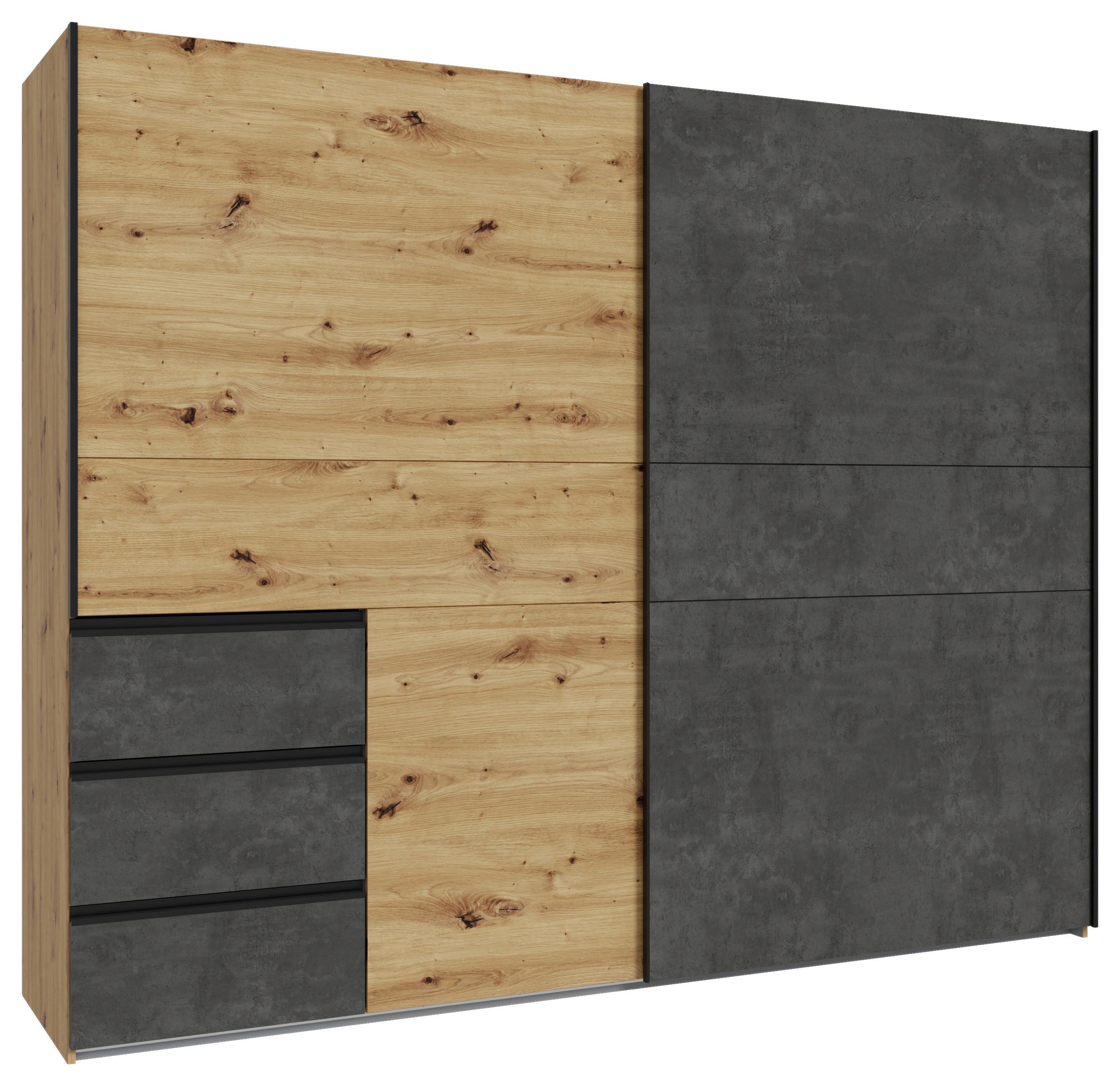 Omara Z Drsnimi Vrati Winn 2, Barva Hrasta, Temno Siva - temno siva/črna, Konvencionalno, kovina/leseni material (250/200/61cm) - Carryhome
