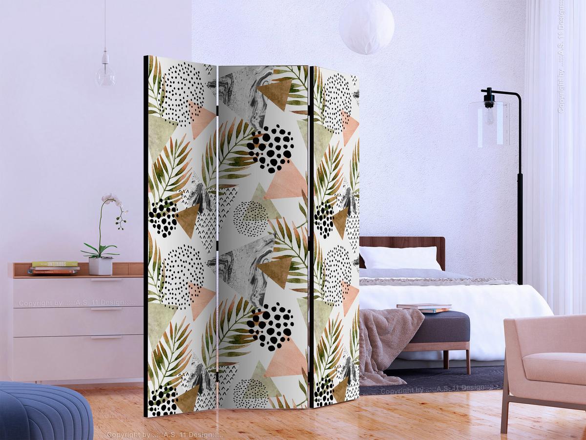 Paravan Tropical Geometry, 3-Delni, Dvostranski - bela/bež, Basics, tekstil/les (135/172/3cm) - artgeist