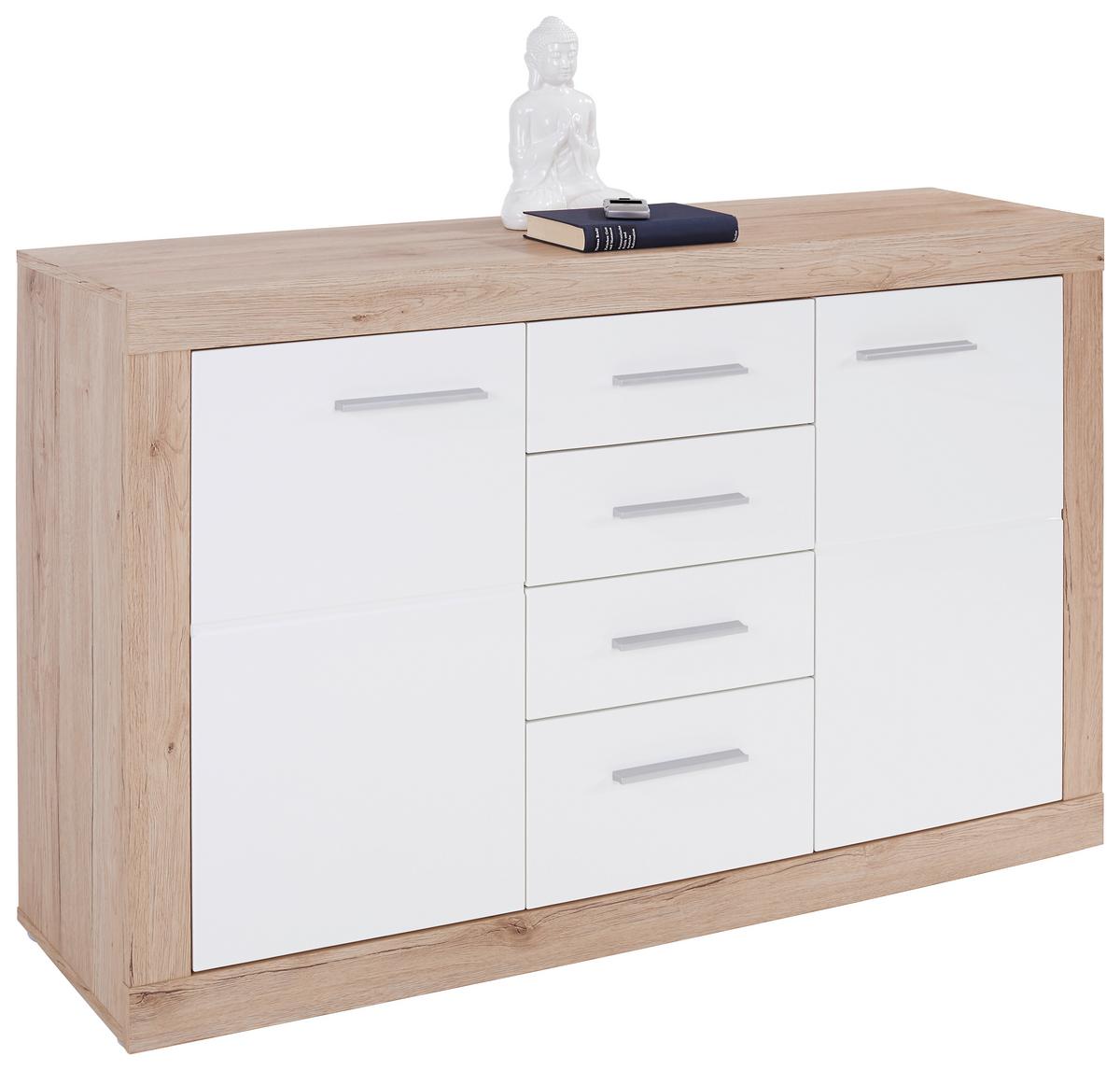 Servantă Malta - alb/culoare lemn stejar, Modern, material pe bază de lemn (138/86/35cm) - Modern Living