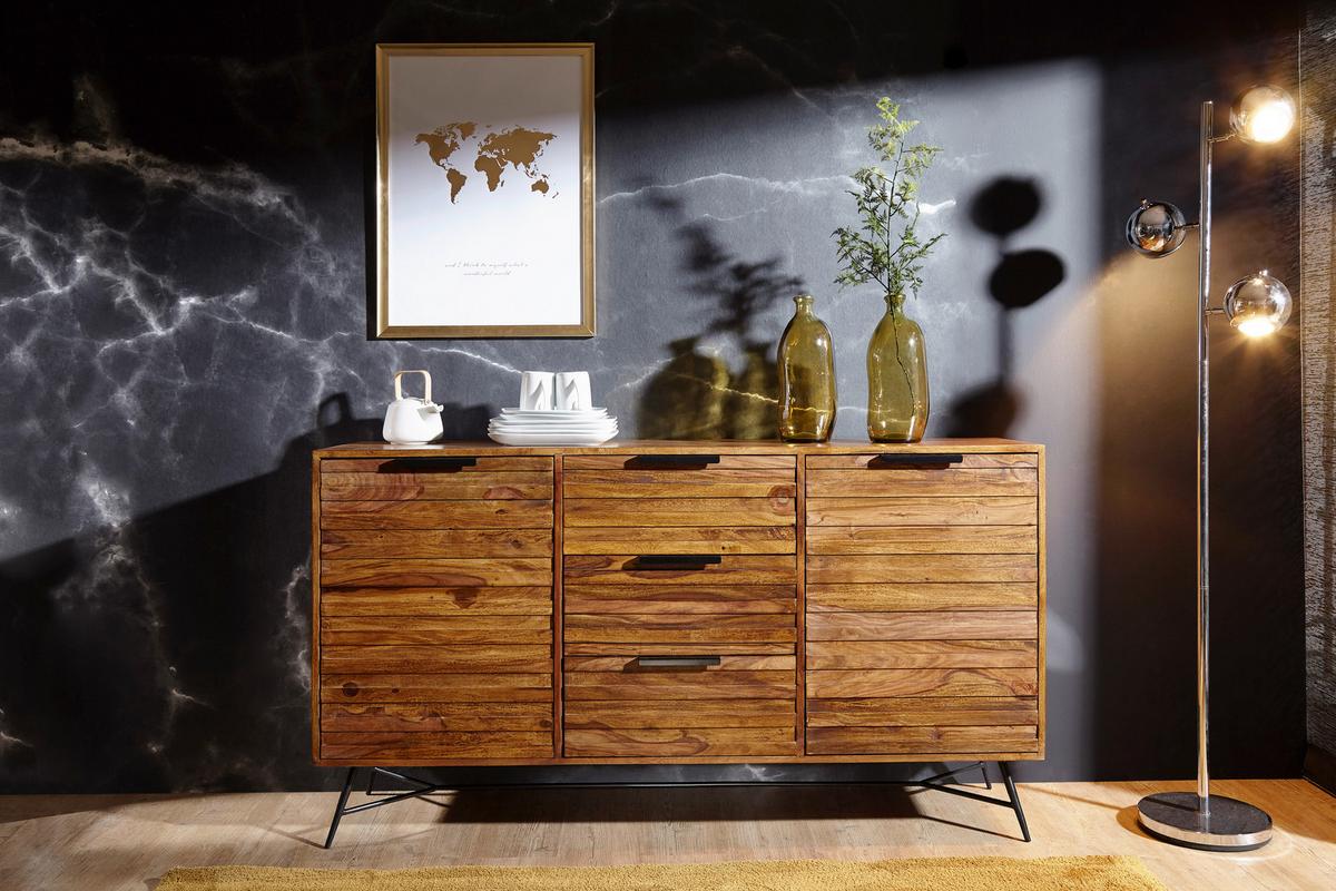 Komoda Nishan, Pravi Les - črna/barve indijskega rožnega lesa, Design, kovina/les (160/88/40cm) - MID.YOU