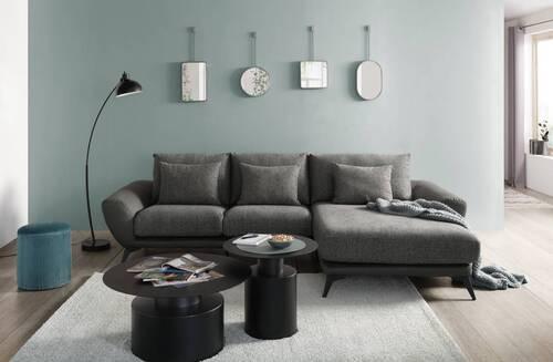 Wohnlandschaft Soria in Dunkelgrau - Dunkelgrau/Schwarz, MODERN, Textil (296/103/176cm) - Premium Living