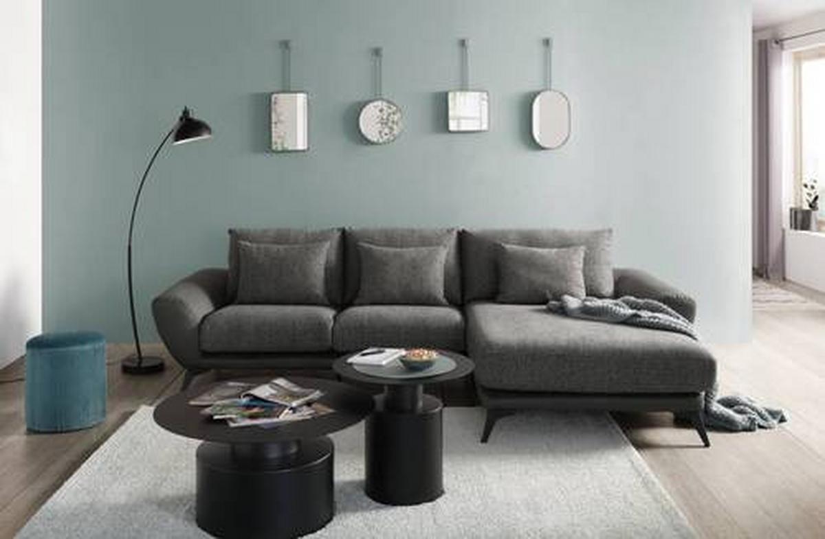 Wohnlandschaft Soria in Dunkelgrau - Dunkelgrau/Schwarz, MODERN, Textil (296/103/176cm) - Premium Living