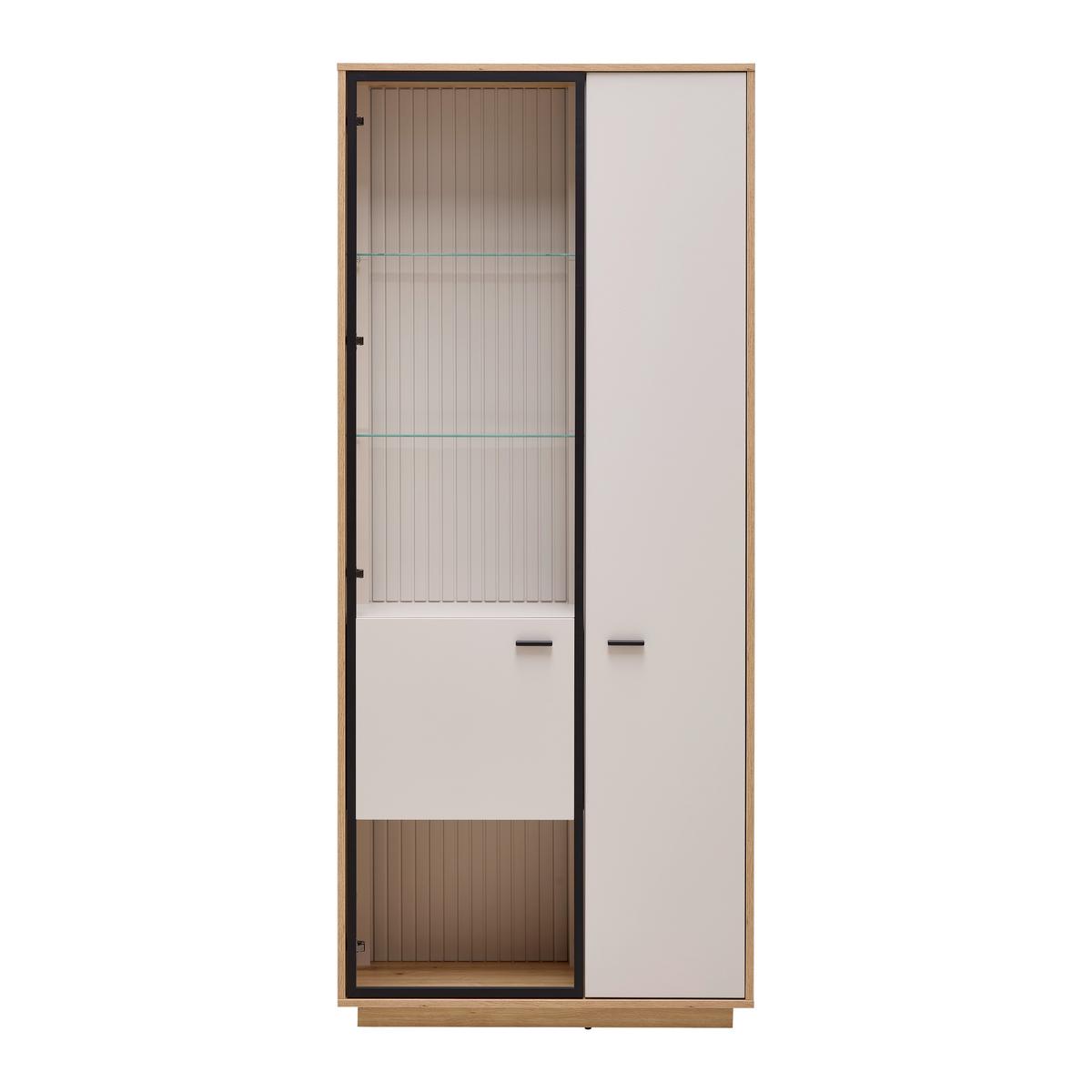 Vitrine Cremona Kaschmir/Eiche Artisan - Kaschmir/Schwarz, MODERN, Glas/Holzwerkstoff (85/200/38cm) - Premium Living