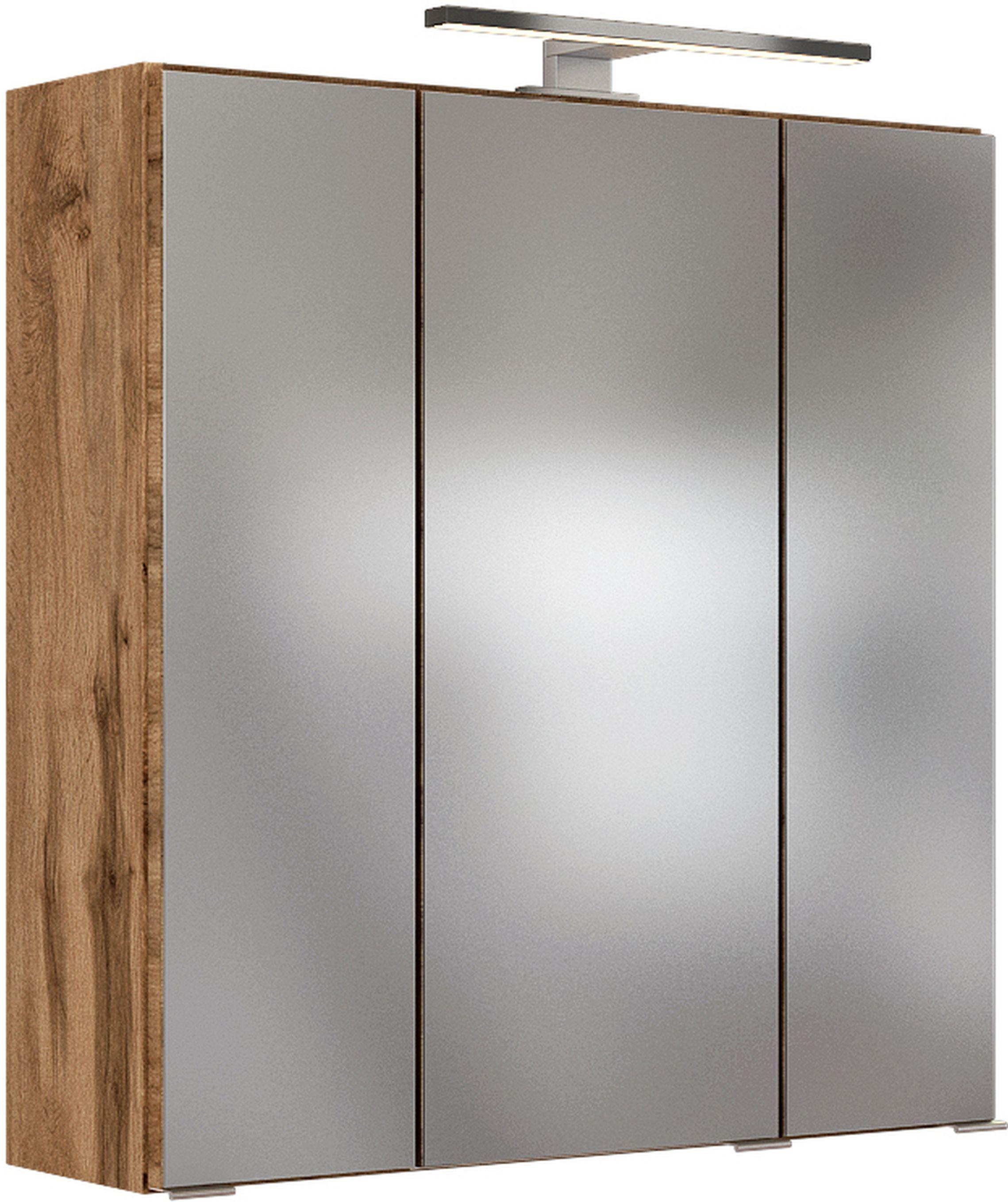 Spiegelschrank Lucca mit LED Eiche B: ca. 60 cm - Chromfarben, Design, Glas/Holzwerkstoff (60/66/20cm) - Held