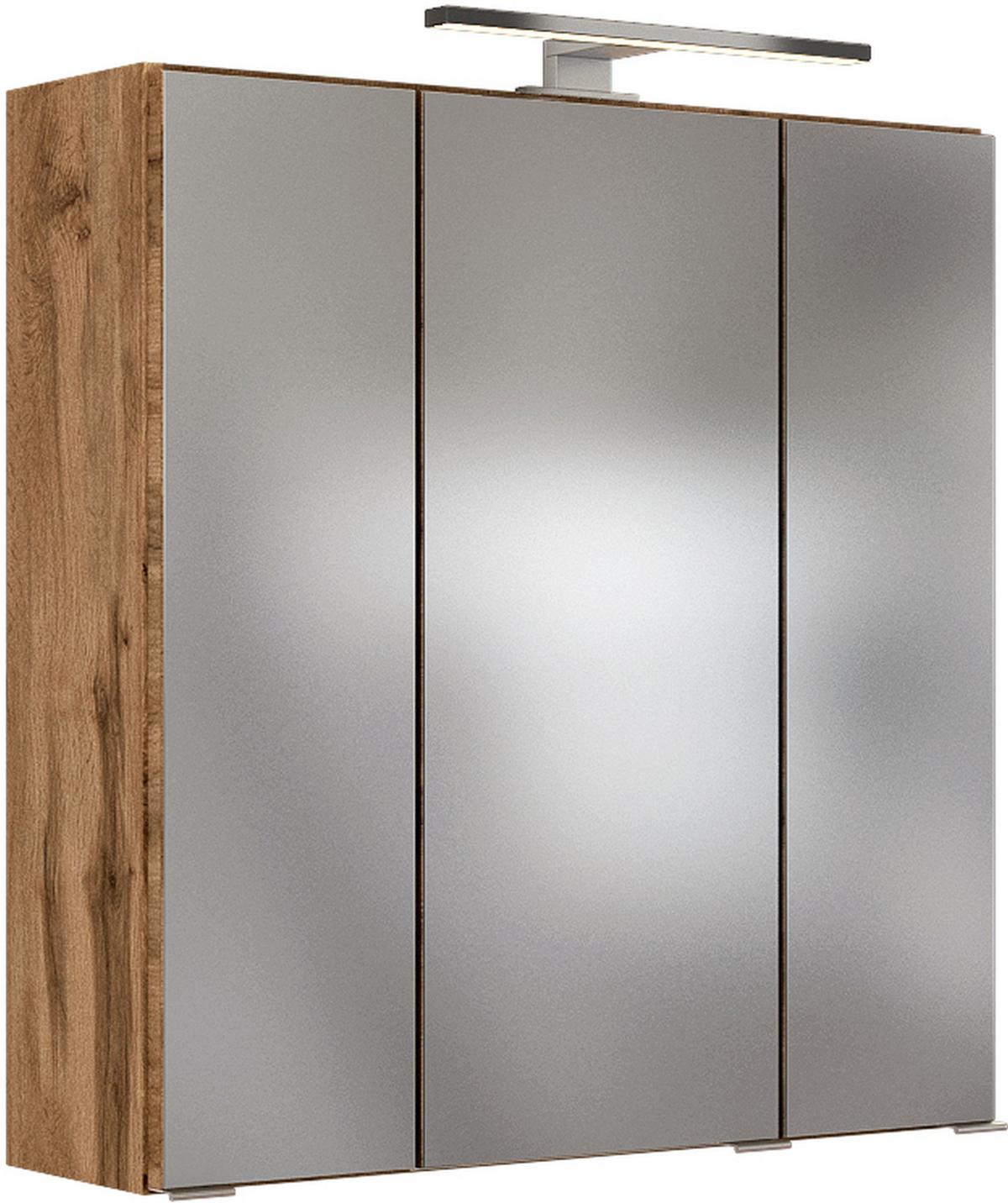 Spiegelschrank Lucca mit LED Eiche B: ca. 60 cm - Chromfarben, Design, Glas/Holzwerkstoff (60/66/20cm) - Held
