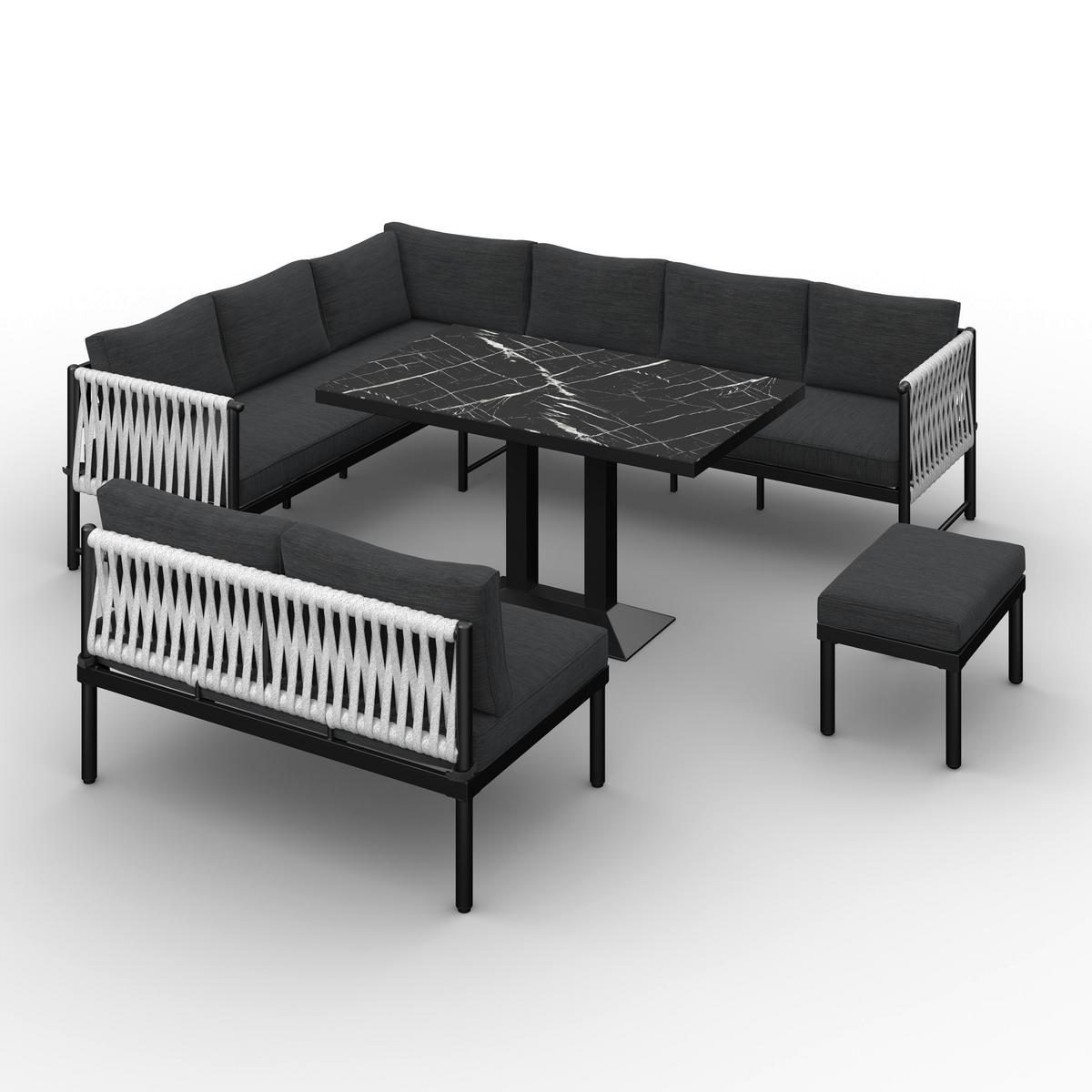 Dining-Loungeset Polly Schwarz Outdoorstoff/Metall - Hellgrau/Schwarz, MODERN, Kunststoff/Textil - Bessagi Garden
