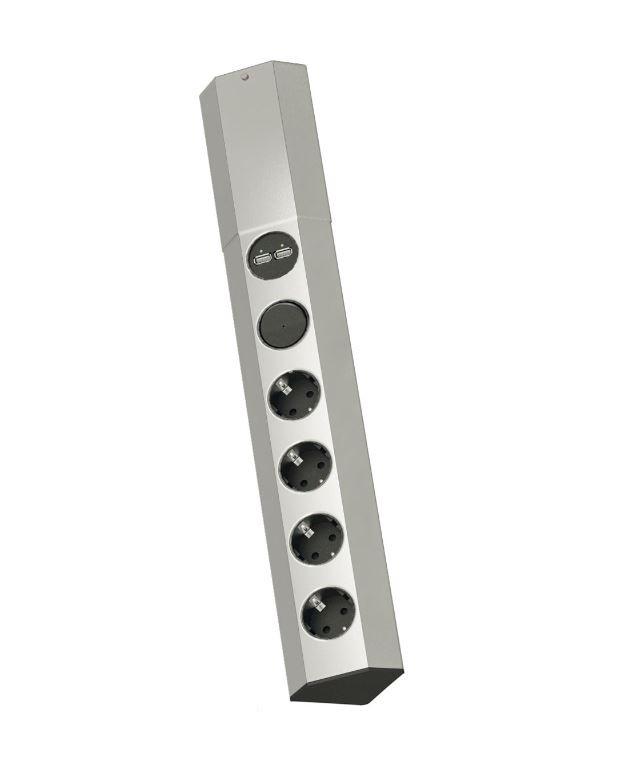 Steckdosenelement Casia 4-fach Edelstahl-Effekt - Edelstahlfarben/Schwarz, Kunststoff/Metall (9,1/45,7/4,2cm)