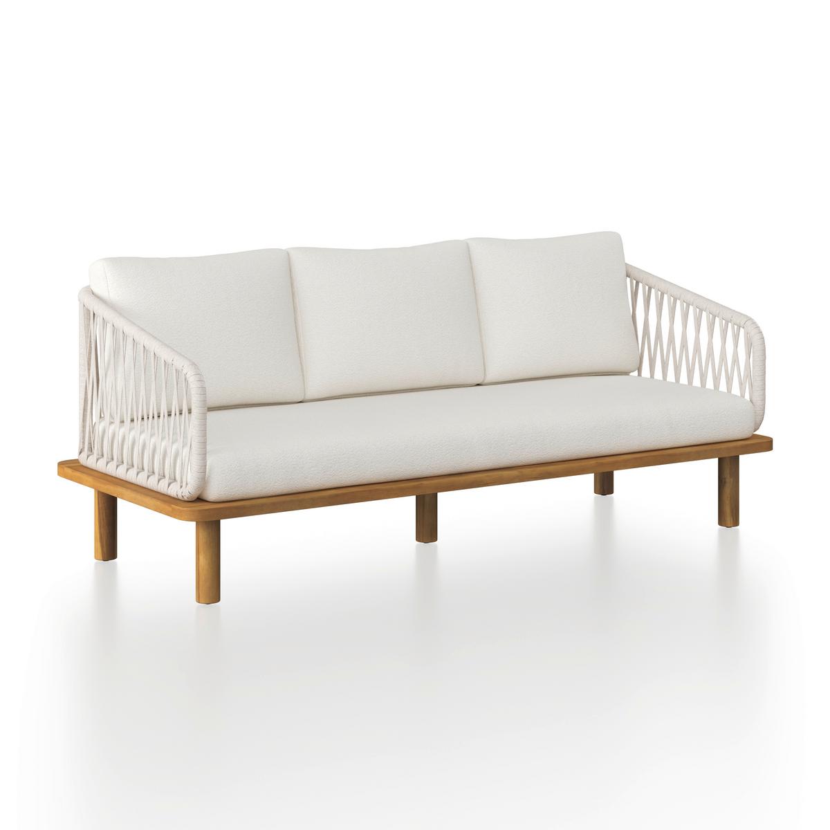 Loungegarnitur Mara Creme Echtholz/Textil/Metall - Weiss/Teakfarben, Modern, Holz/Textil (165/62,5/70cm) - Bessagi Garden