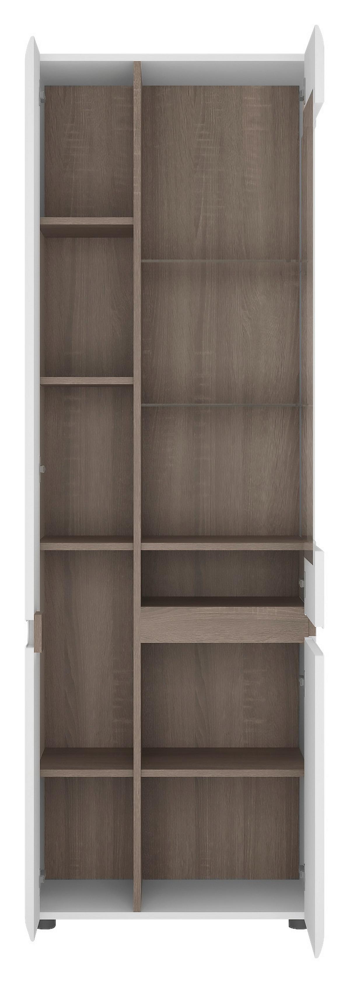 VITRINĂ LINATE - culoare lemn stejar pufos/alb lucios intens, Modern, sticlă/material pe bază de lemn (63,9/194,5/41,9cm) - Modern Living