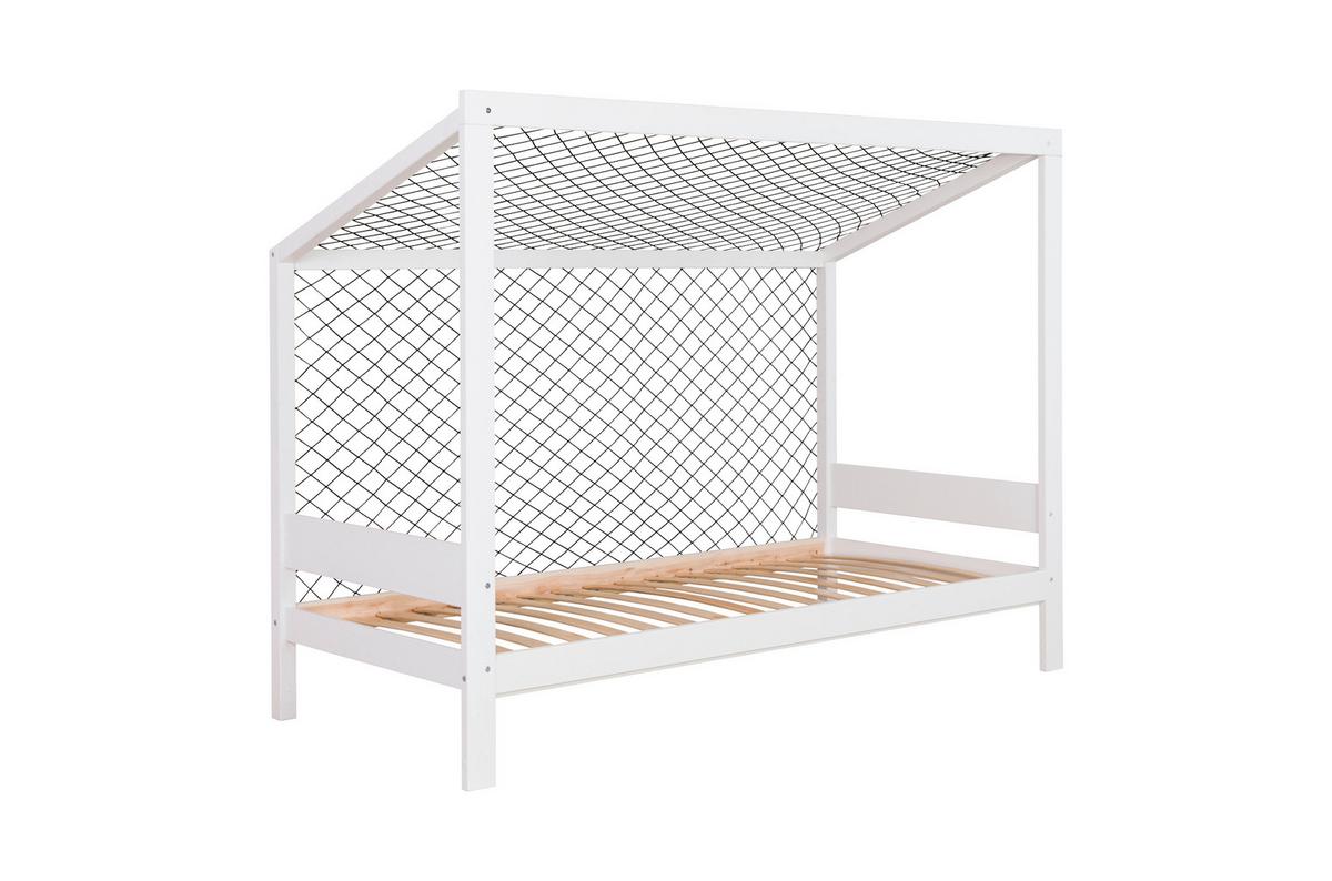 Bodenbett Fußball Holz ca. 90x200 cm Weiß - Naturfarben/Weiß, MODERN, Holz/Textil (90/200cm) - MID.YOU