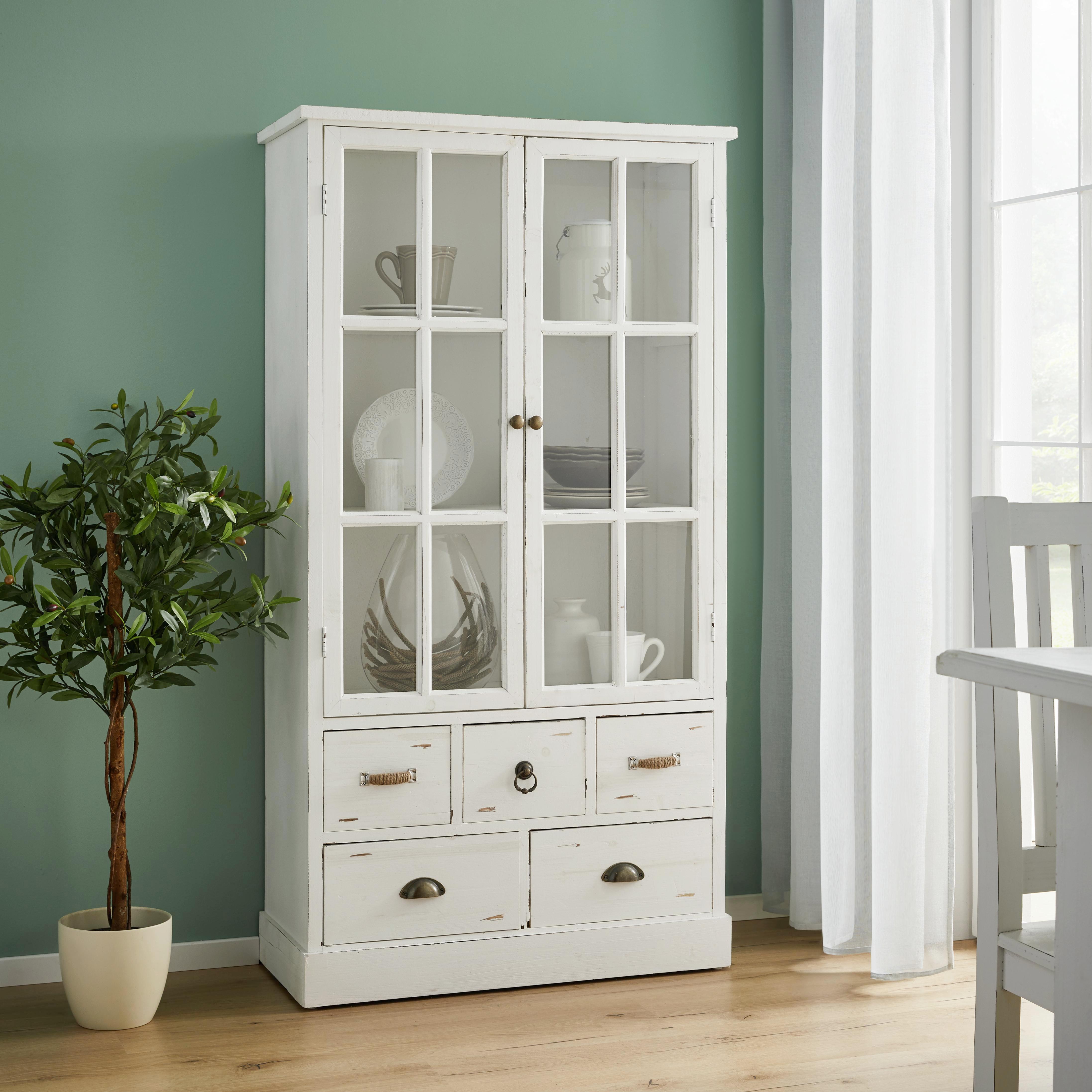 Vitrine in Weiß 'Lewis Vintage' - Weiß, MODERN, Glas/Holz (80l) - Bessagi Home