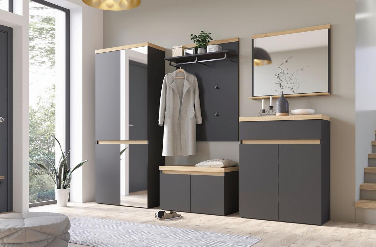 Dulap pentru hol PEPE - stejar Artisan/antracit, Trend, sticlă/material pe bază de lemn (85/200/37cm) - Modern Living