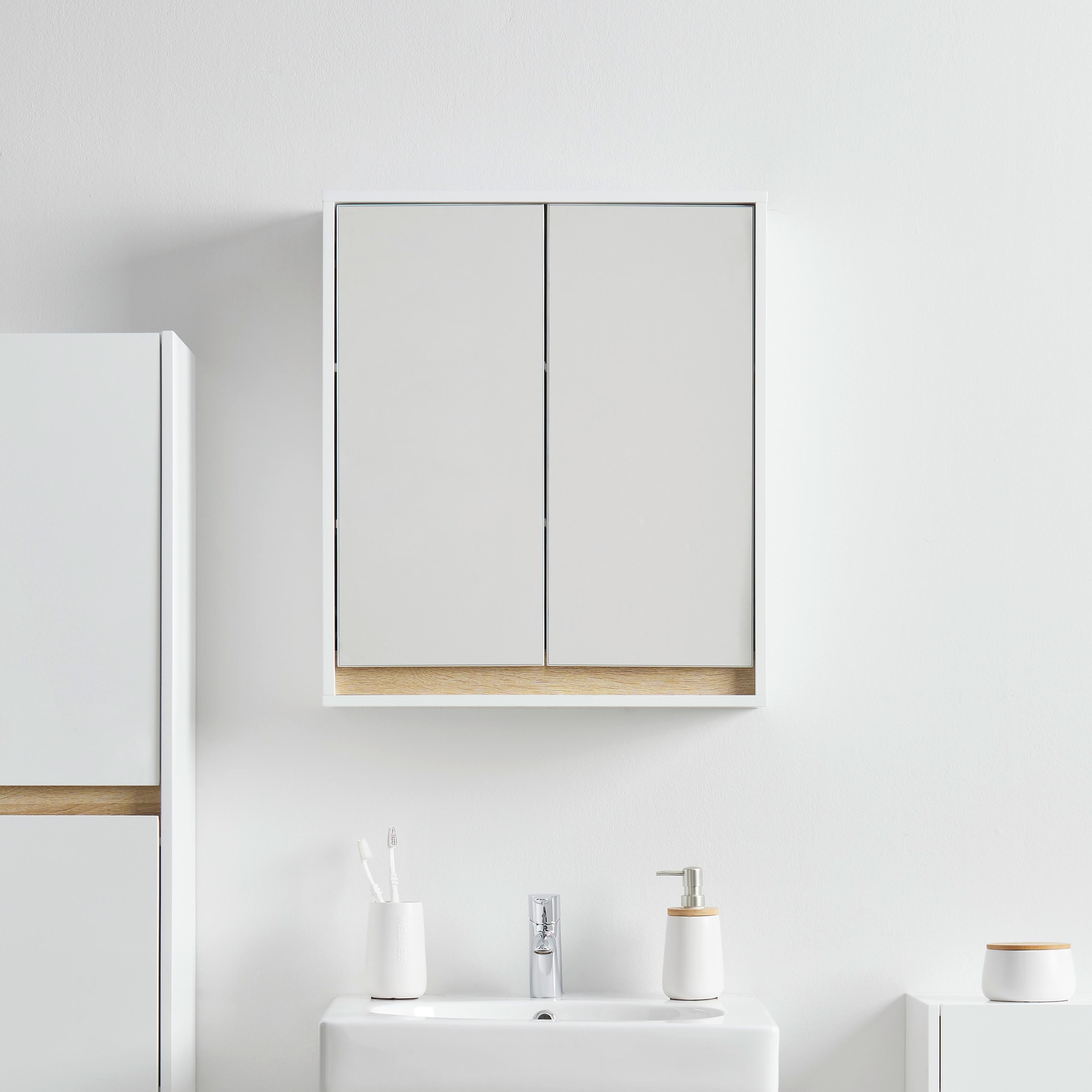 Spiegelschrank "Massimo", weiß - Silberfarben/Weiß, MODERN, Glas (60/70/18cm) - Bessagi Home