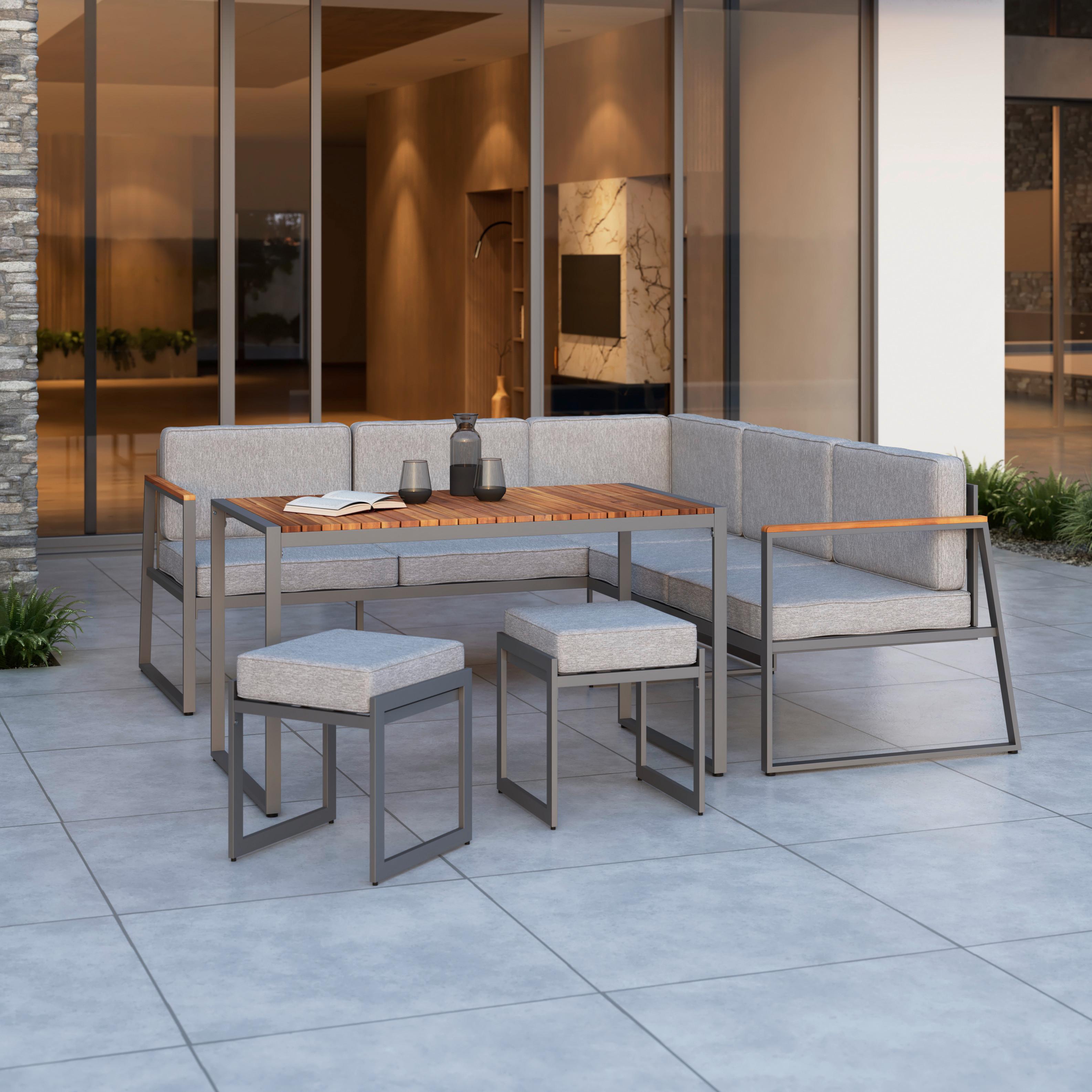 Lounge Garnitura Luzern, Siva, Akacija, 5-Delno - siva/naravne barve, Moderno, kovina/tekstil (190/190cm) - Beldano