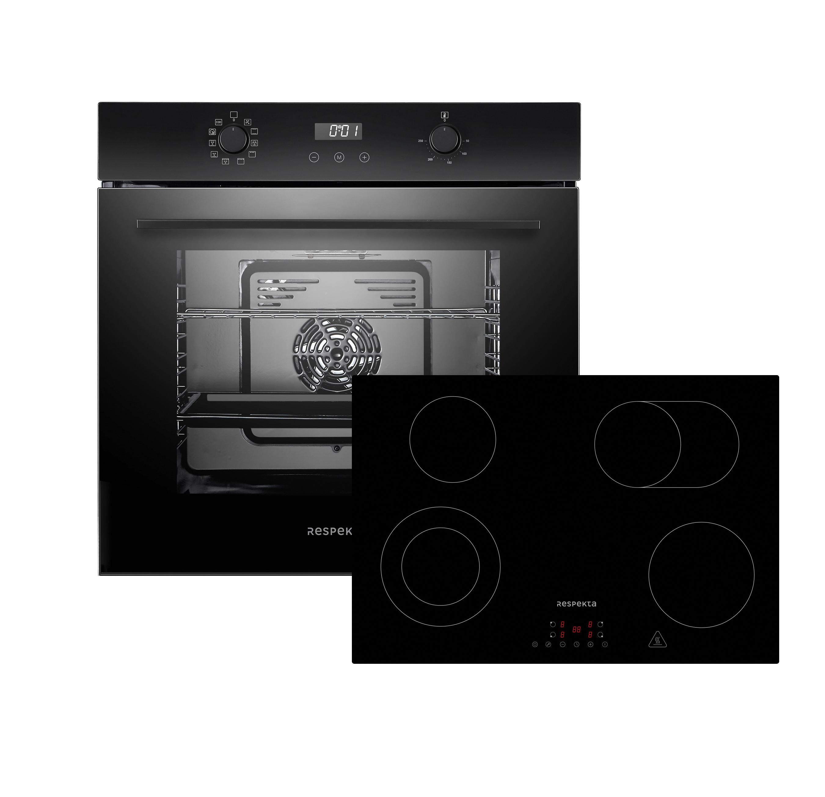 Backofenset ASET7007700 ca. 59,5/59,5/56,5 cm Schwarz - Schwarz, Trend, Glas/Metall (59,5/59,5/56,5cm) - Respekta