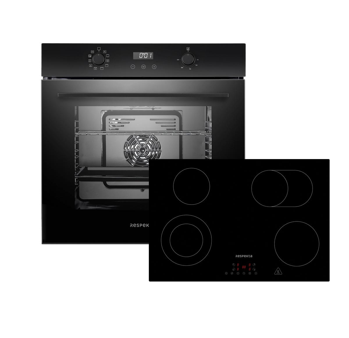 Backofenset ASET7007700 ca. 59,5/59,5/56,5 cm Schwarz - Schwarz, Trend, Glas/Metall (59,5/59,5/56,5cm) - Respekta