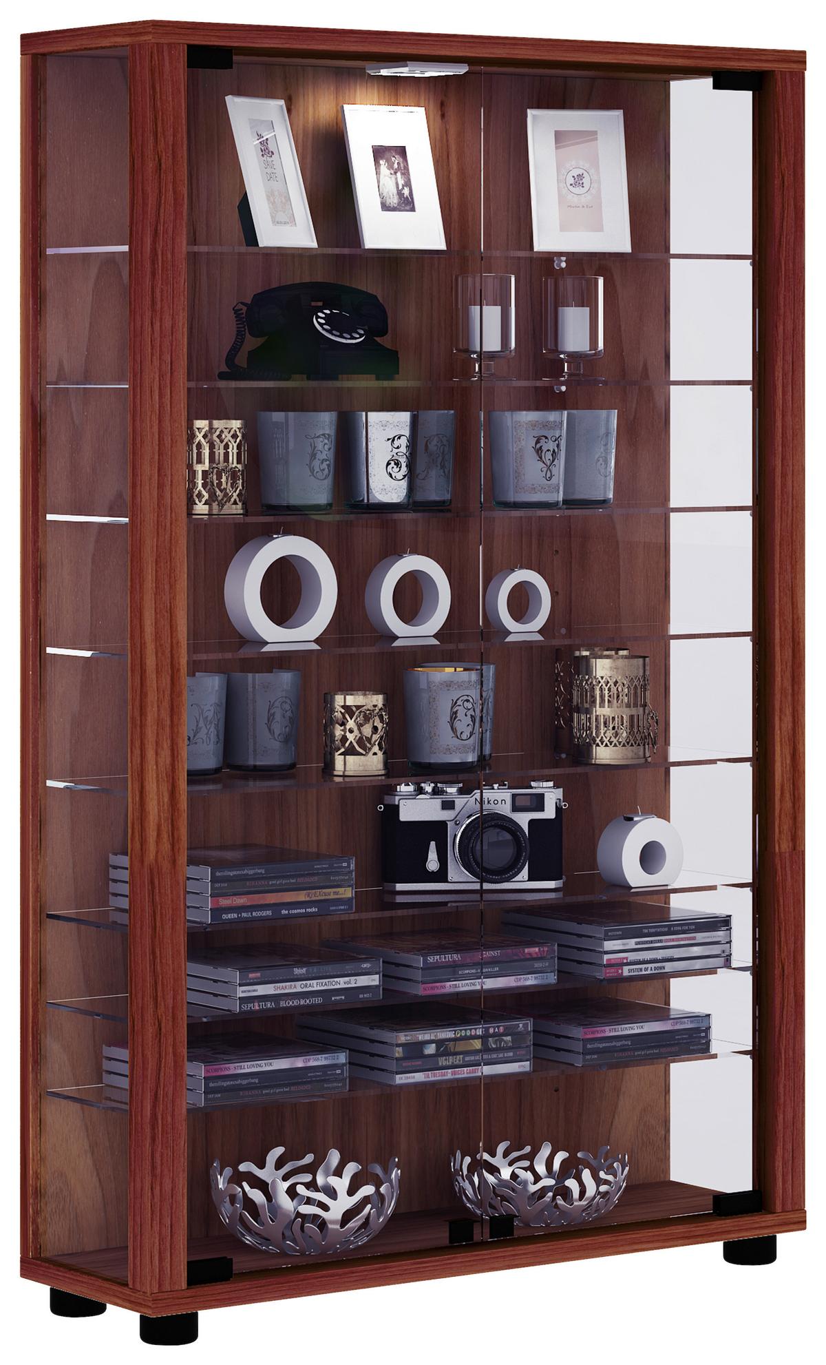 VITRINE LUMO MINI - Transparent/Nussbaumfarben, Design, Glas/Holzwerkstoff (59/90/18cm) - MID.YOU