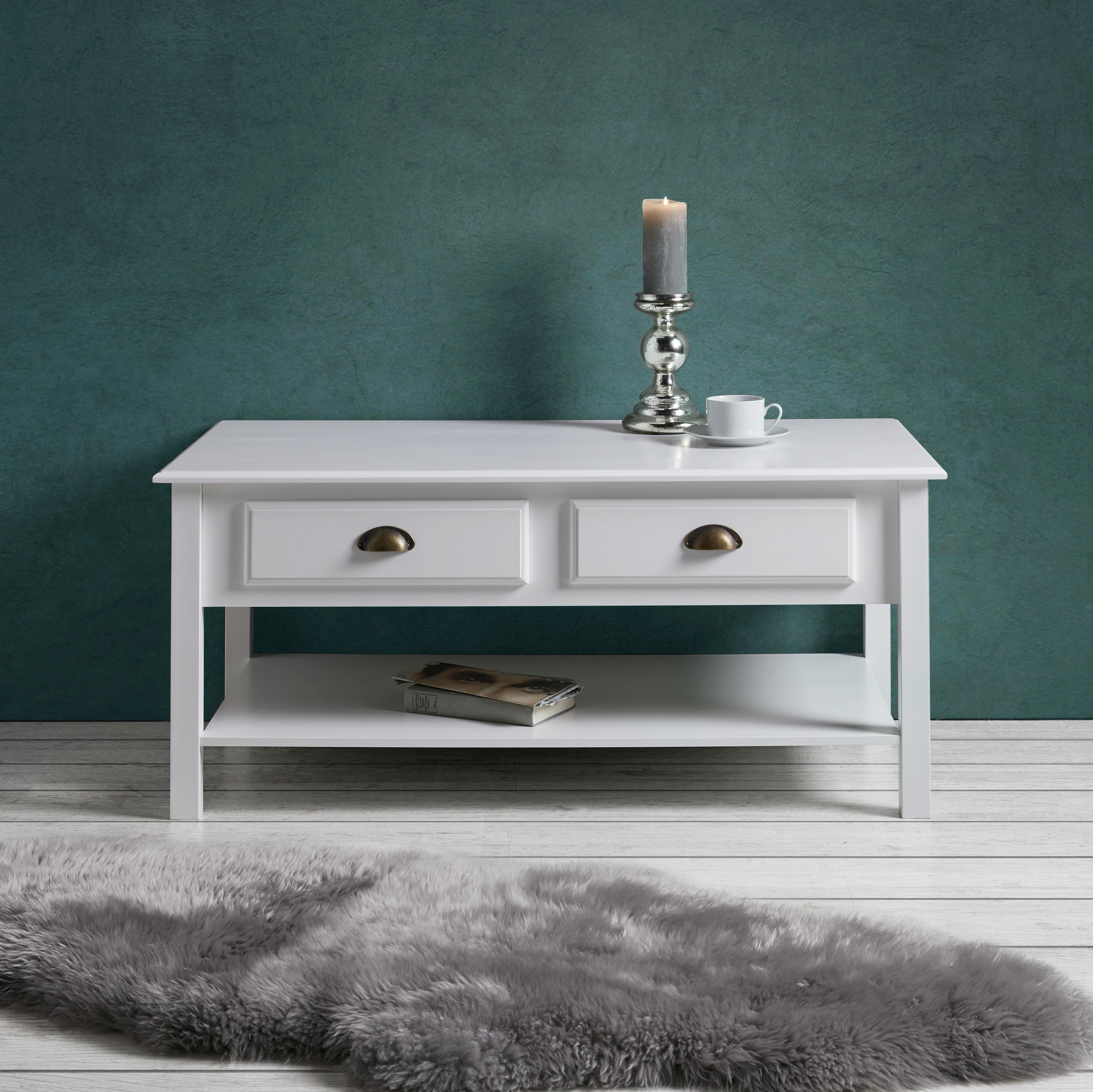 Couchtisch in Weiß ca.110x60cm 'Claudia' - Weiß, KONVENTIONELL, Holz/Metall (110/60/48cm) - Bessagi Home