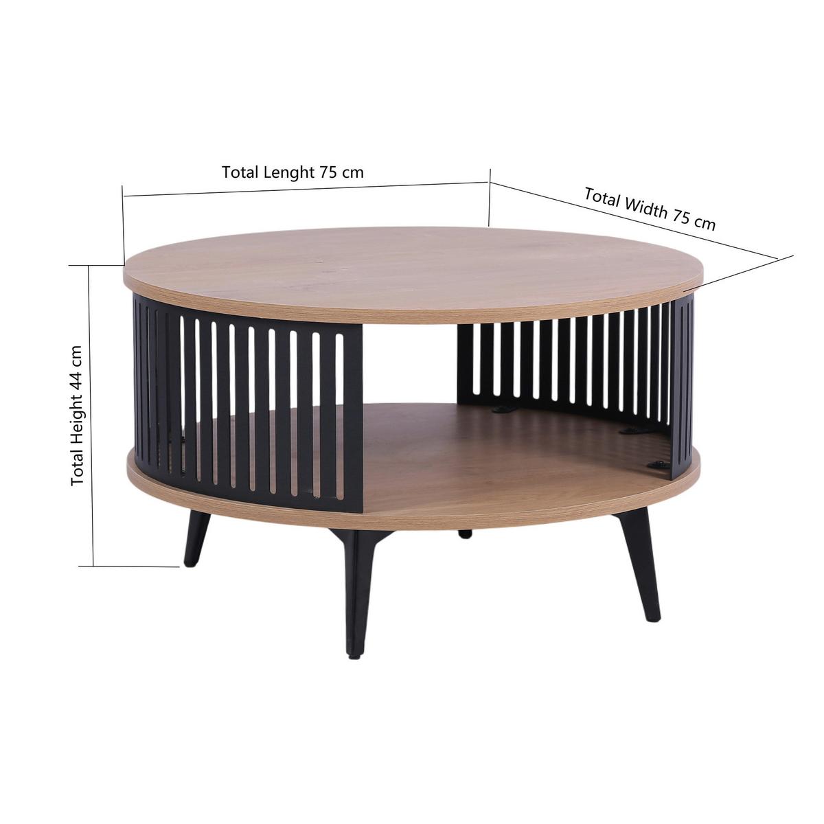 Klubska Miza Santiago, Barva Hrasta - črna/barve hrasta, Moderno, kovina/leseni material (75/44/75cm)