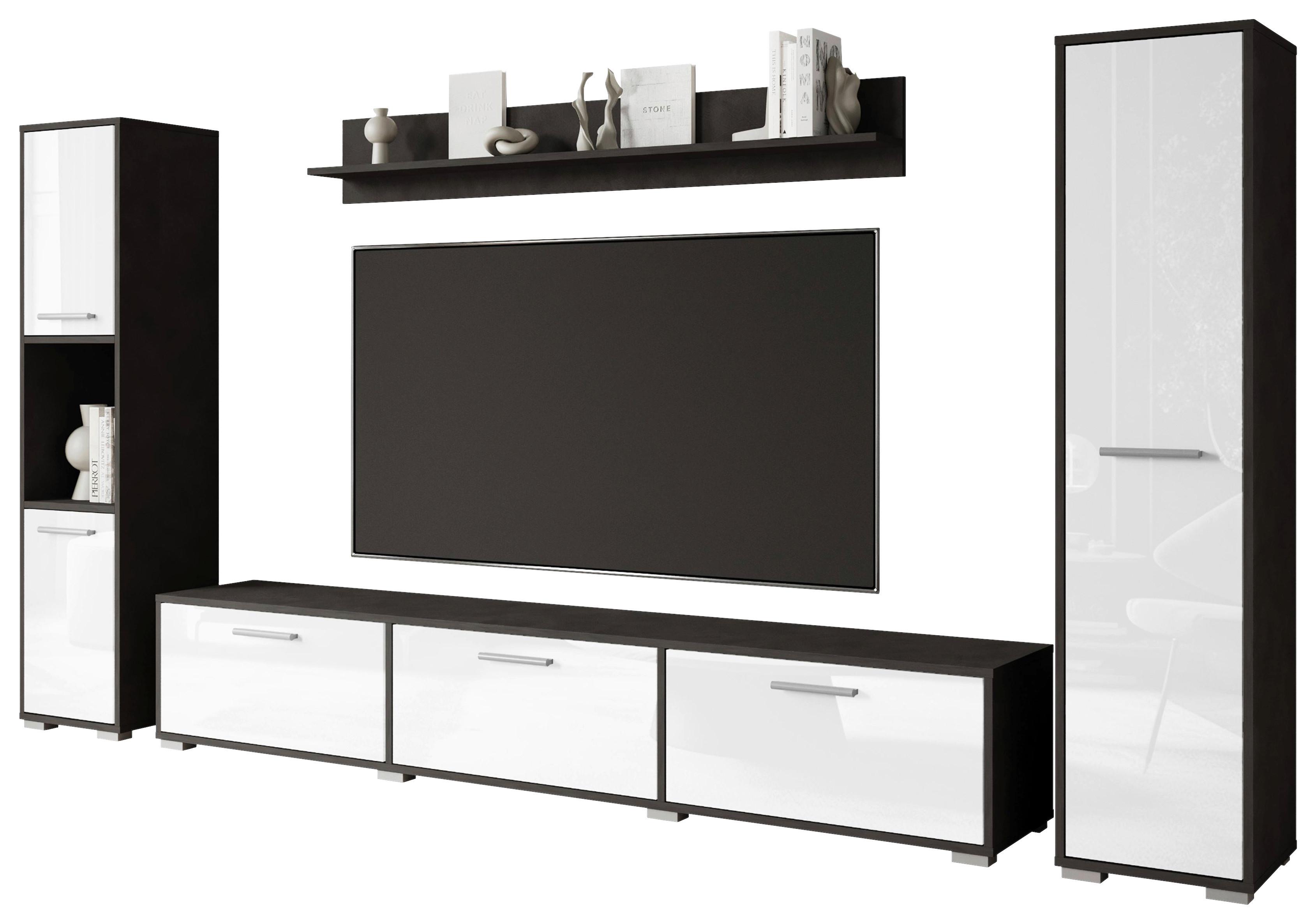 WOHNWAND BOGOTA XL ANTHRAZIT/WEISS - Weiß Hochglanz/Anthrazit, Basics, Holzwerkstoff/Kunststoff (240/130/31cm) - MID.YOU