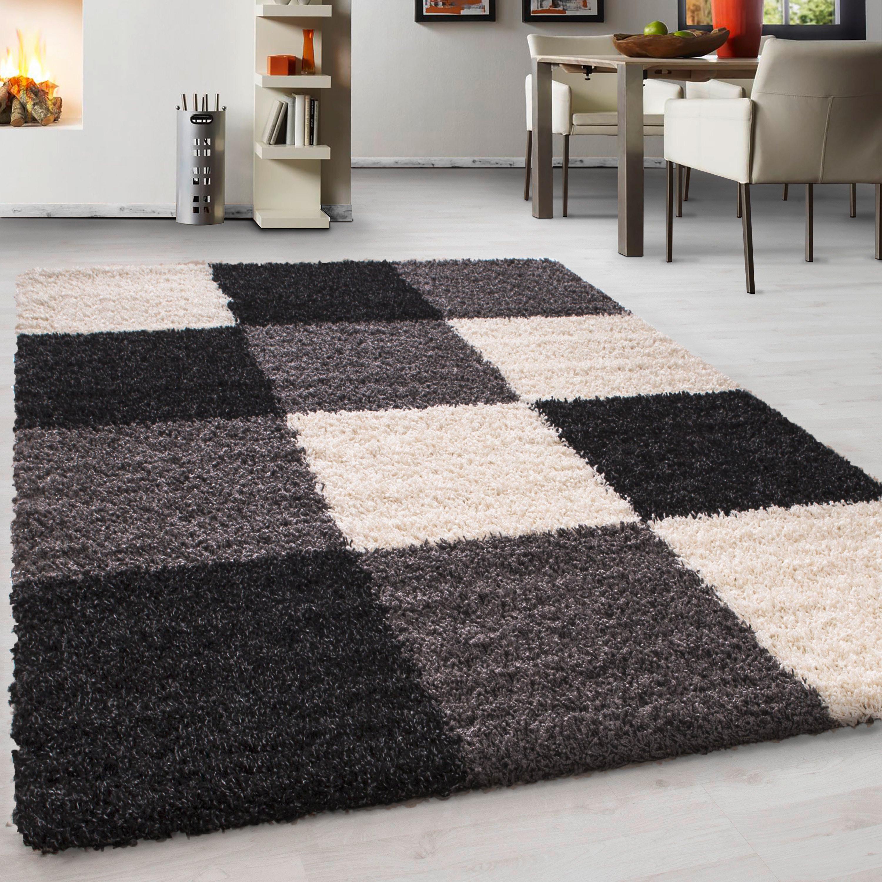 Hochflorteppich Life Schwarz ca. 80x250cm - Schwarz/Weiß, KONVENTIONELL, Textil (80/250cm) - Novel